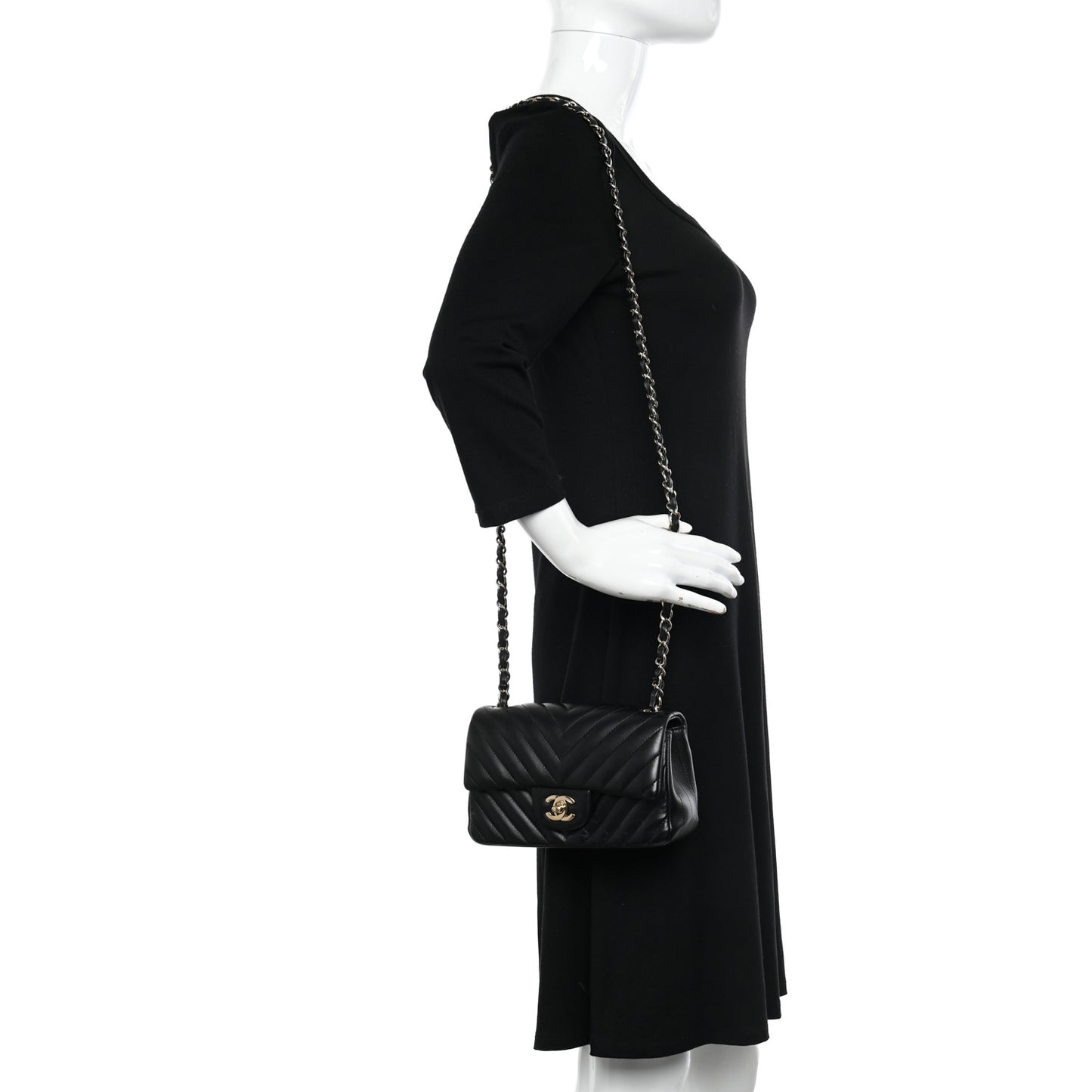 Lambskin Chevron Quilted Mini Rectangular Flap Black