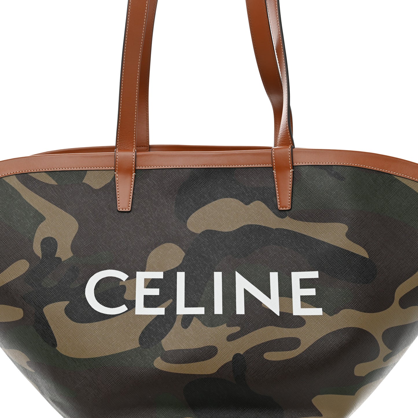 Canvas Calfskin Camouflage Large Couffin Logo Tote Khaki