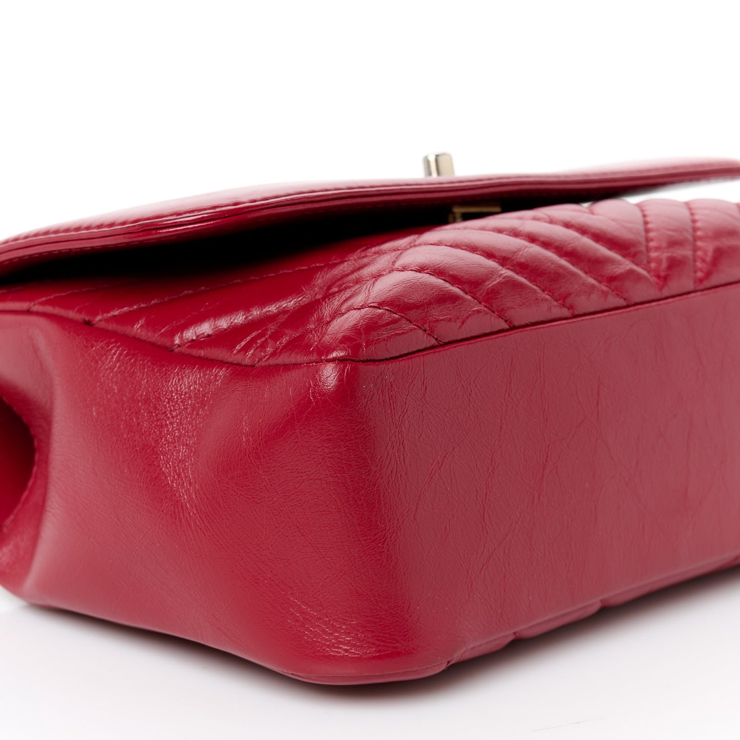 Calfskin Chevron Quilted Top Handle Flap Red