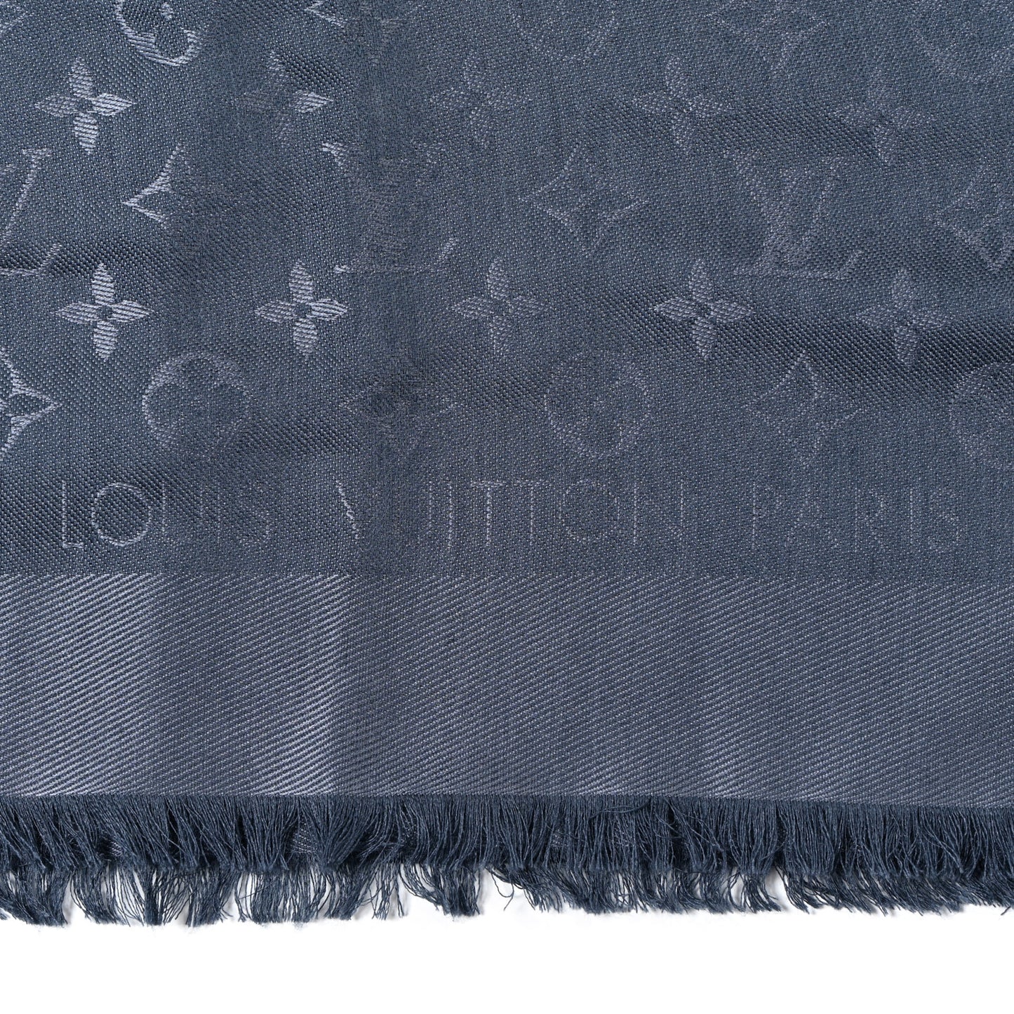 Silk Wool Monogram Denim Shawl Blue