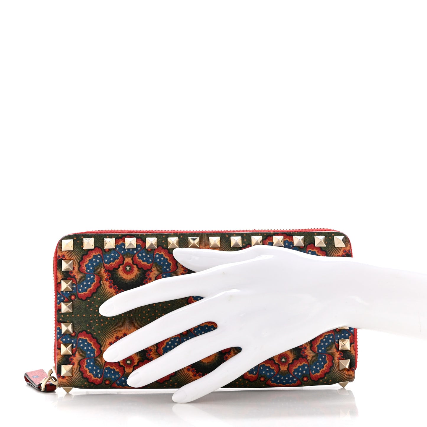 Canvas Enchanted Wonderland Rockstud Zip Around Wallet Rosso