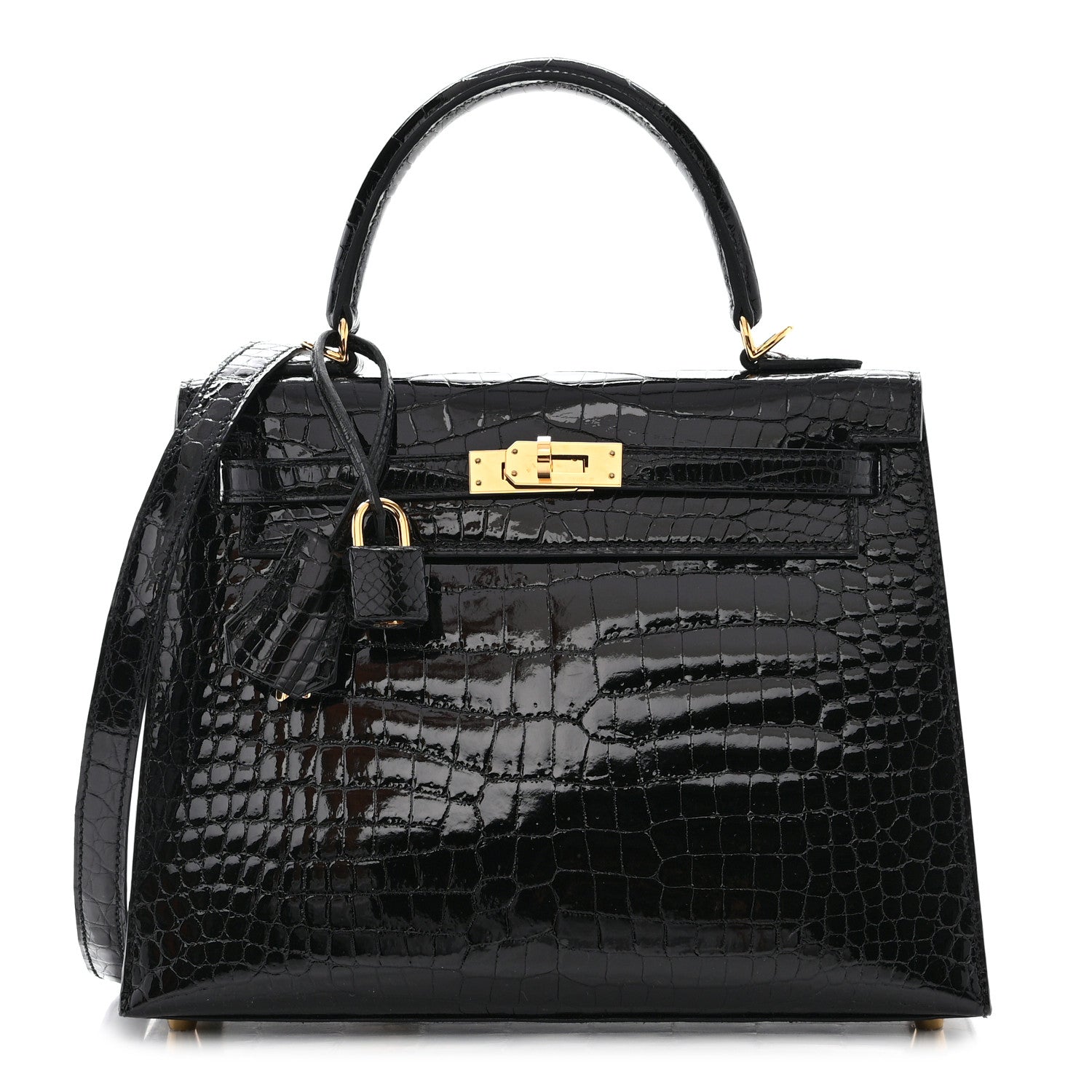 Hermes Shiny Porosus Crocodile Kelly Sellier 25 Black 1 of 11