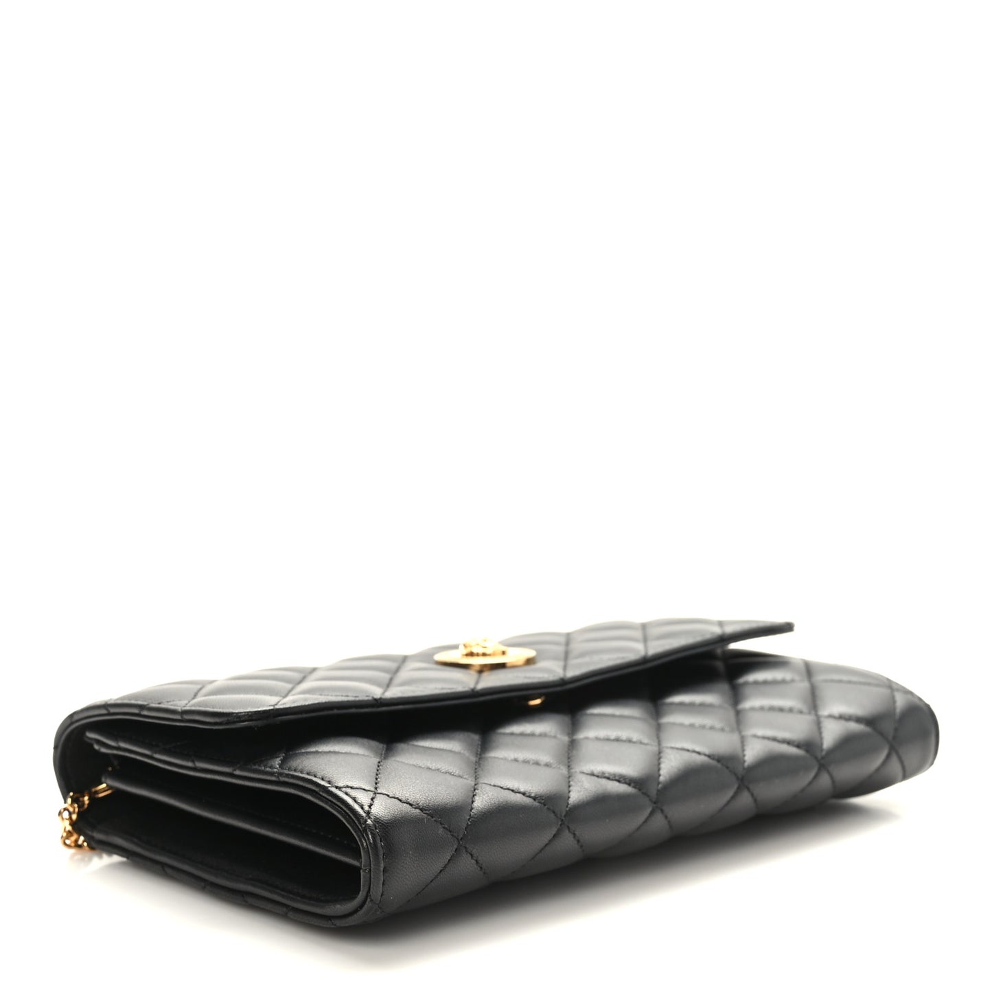 Lambskin Quilted Medusa Wallet on Chain Crossbody Black
