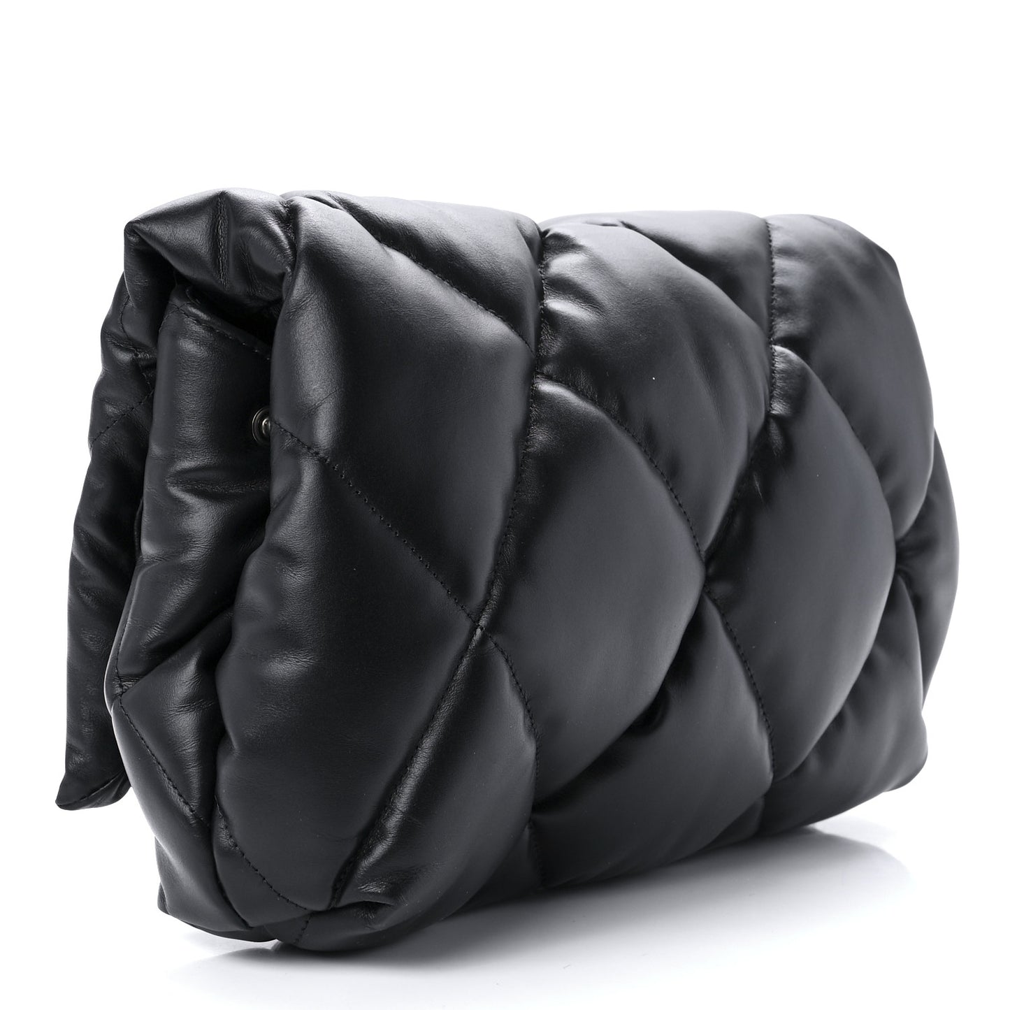 Nappa Calfskin Quilted Touch B Puffy Clutch Black
