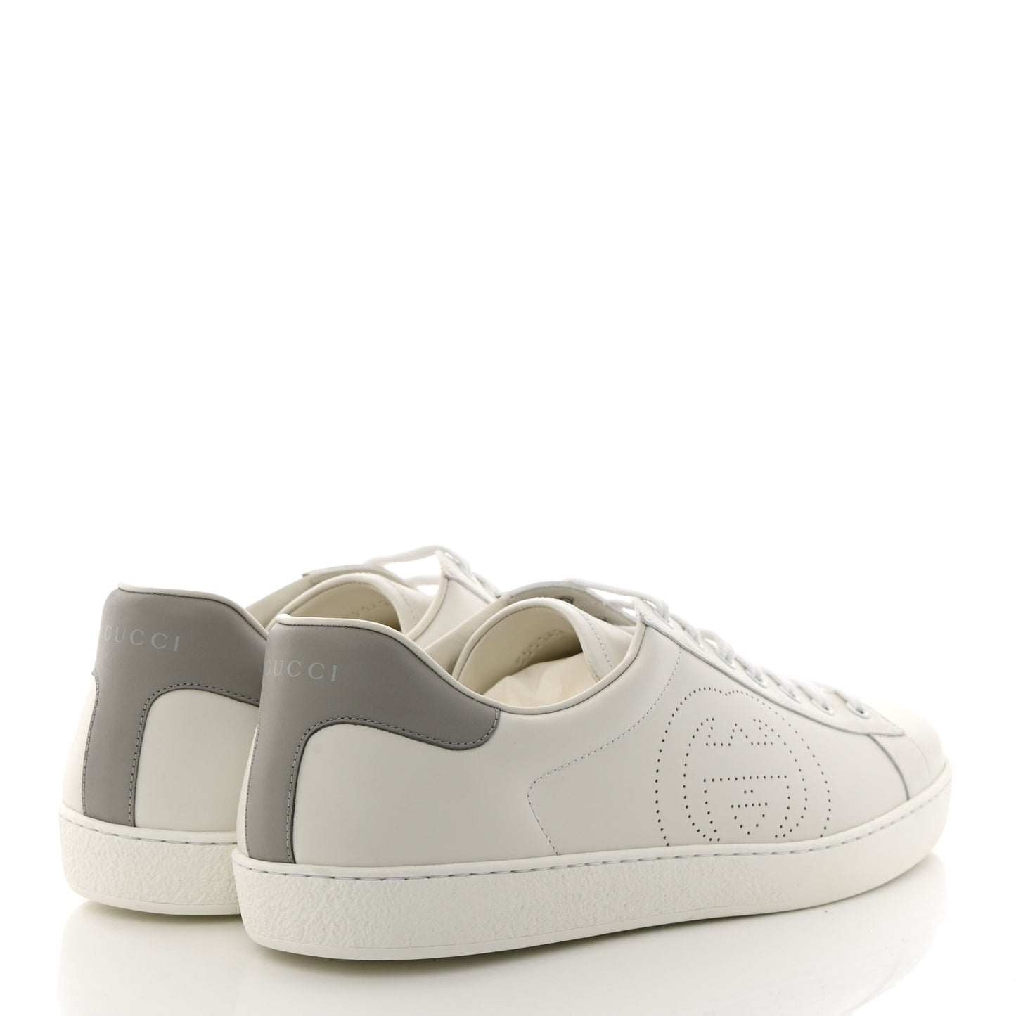 Calfskin Interlocking G Perforated Mens Ace Sneakers 13 White Grey Sky