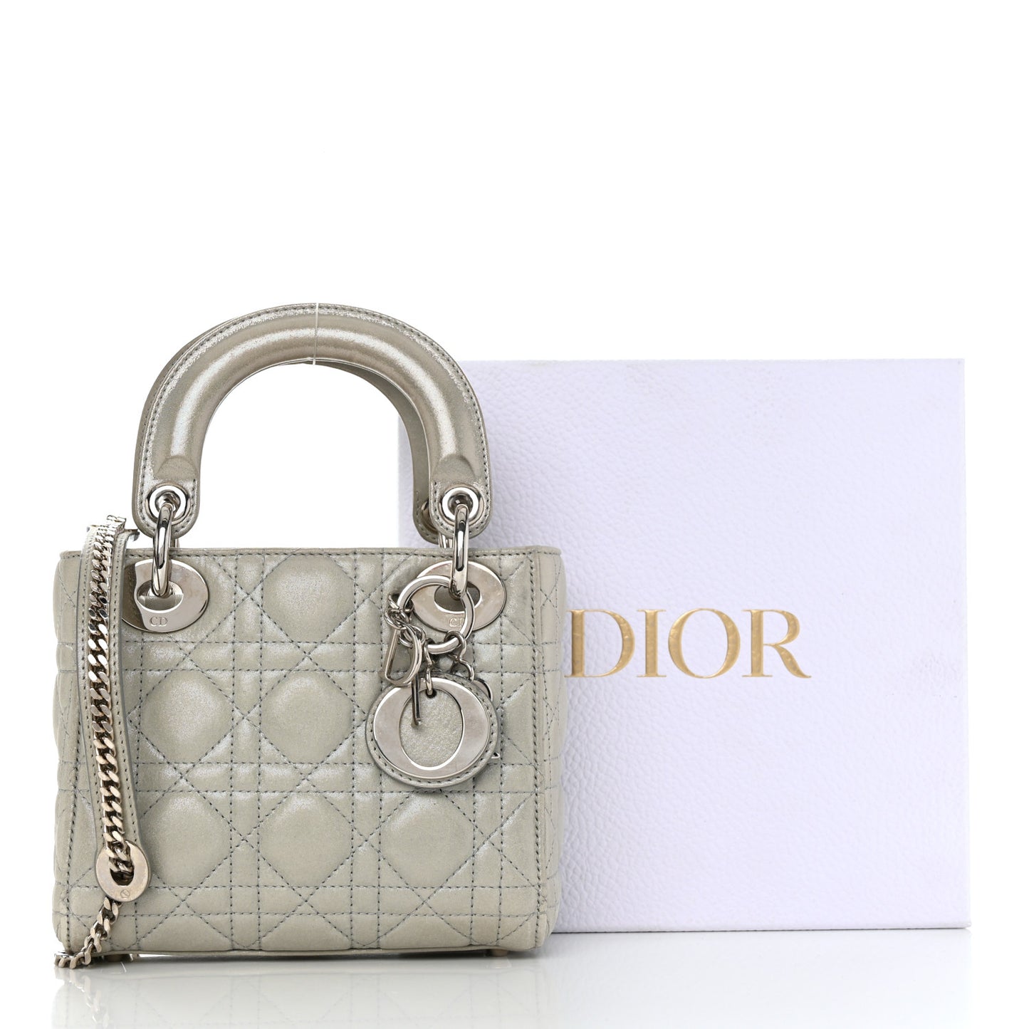 Metallic Nubuck Cannage Mini Lady Dior Silver