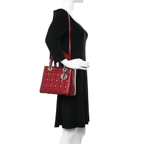Patent Cannage Medium Lady Dior Red