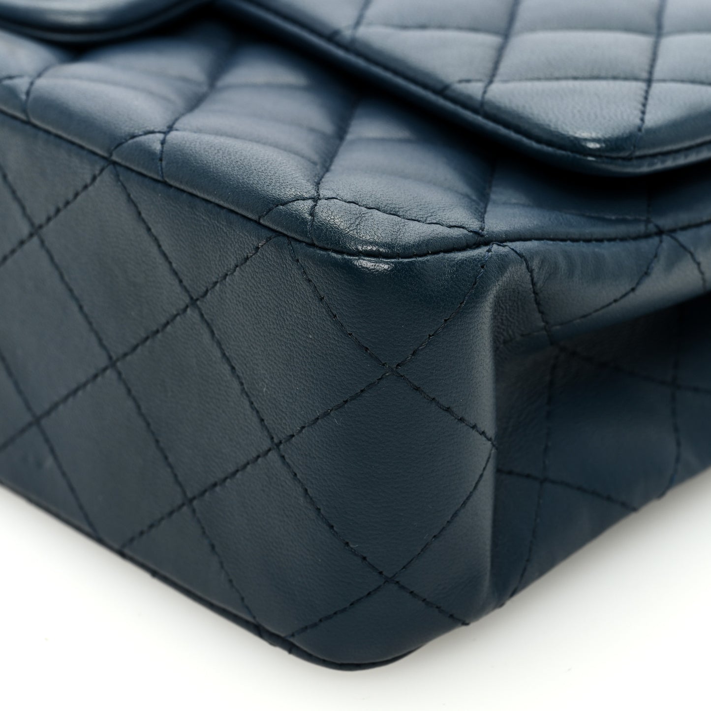 Lambskin Quilted Medium Double Flap Blue