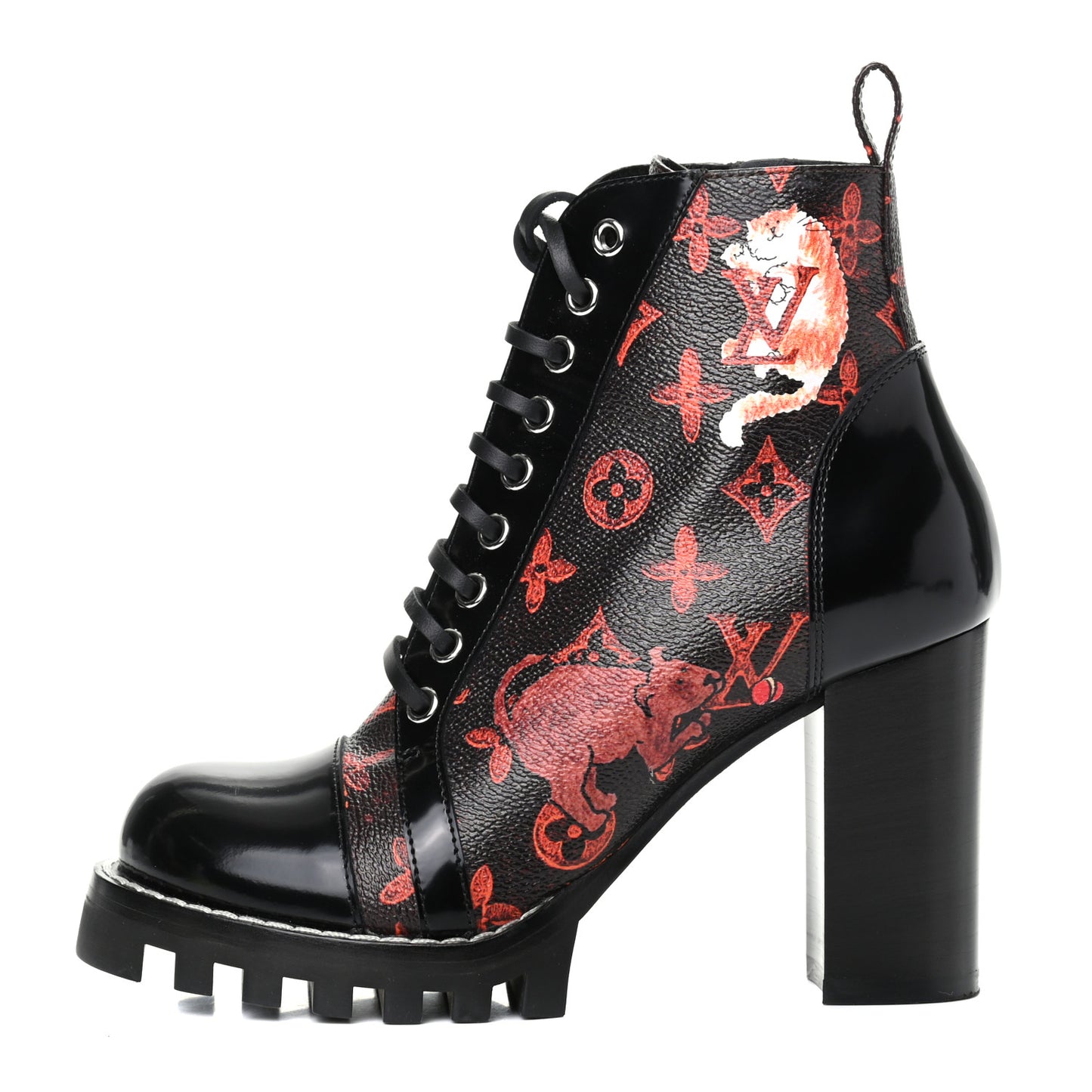 Patent Calfskin Catogram Star Trail Ankle Boots 37.5 Black Marron