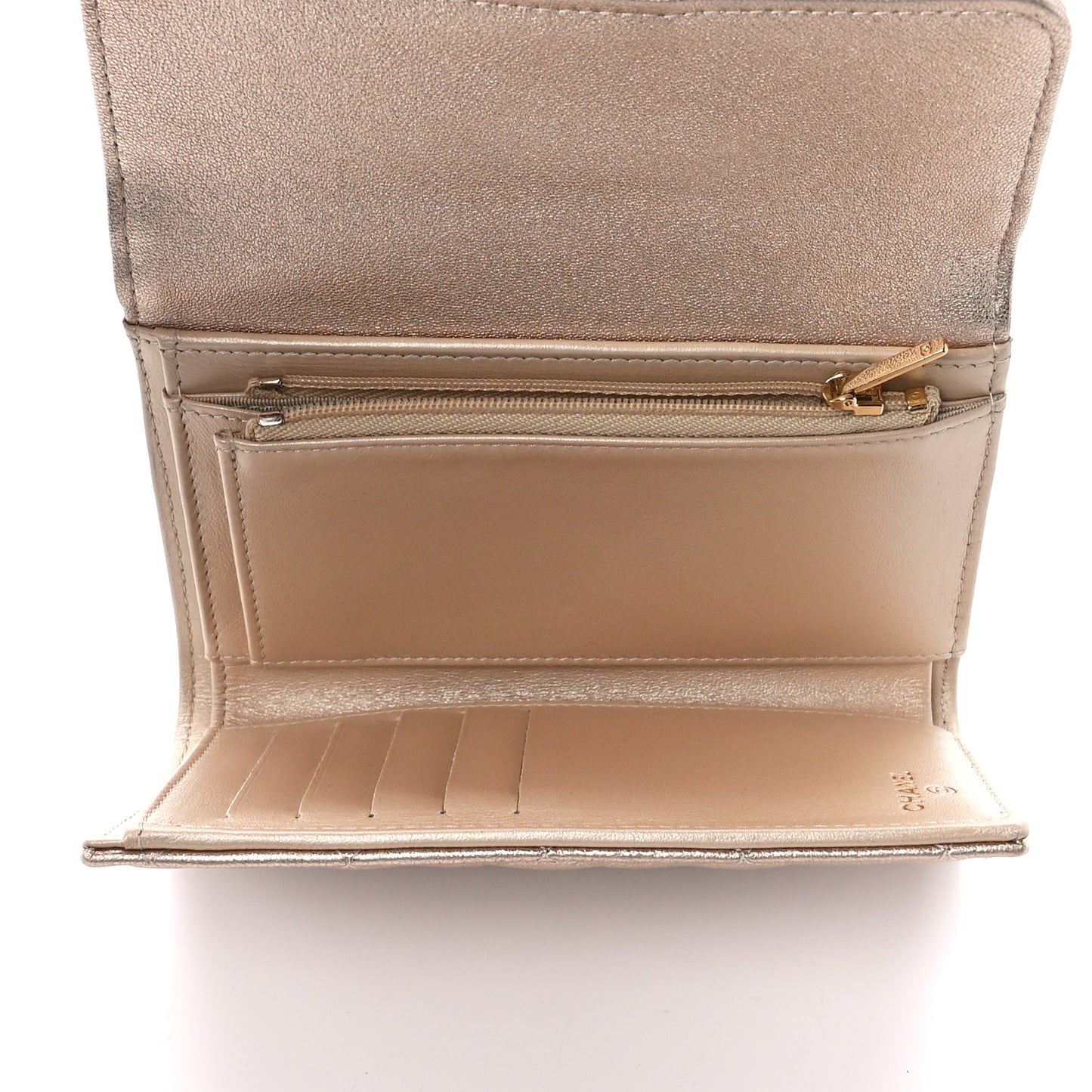 Metallic Lambskin Quilted Medium Flap Wallet Gold
