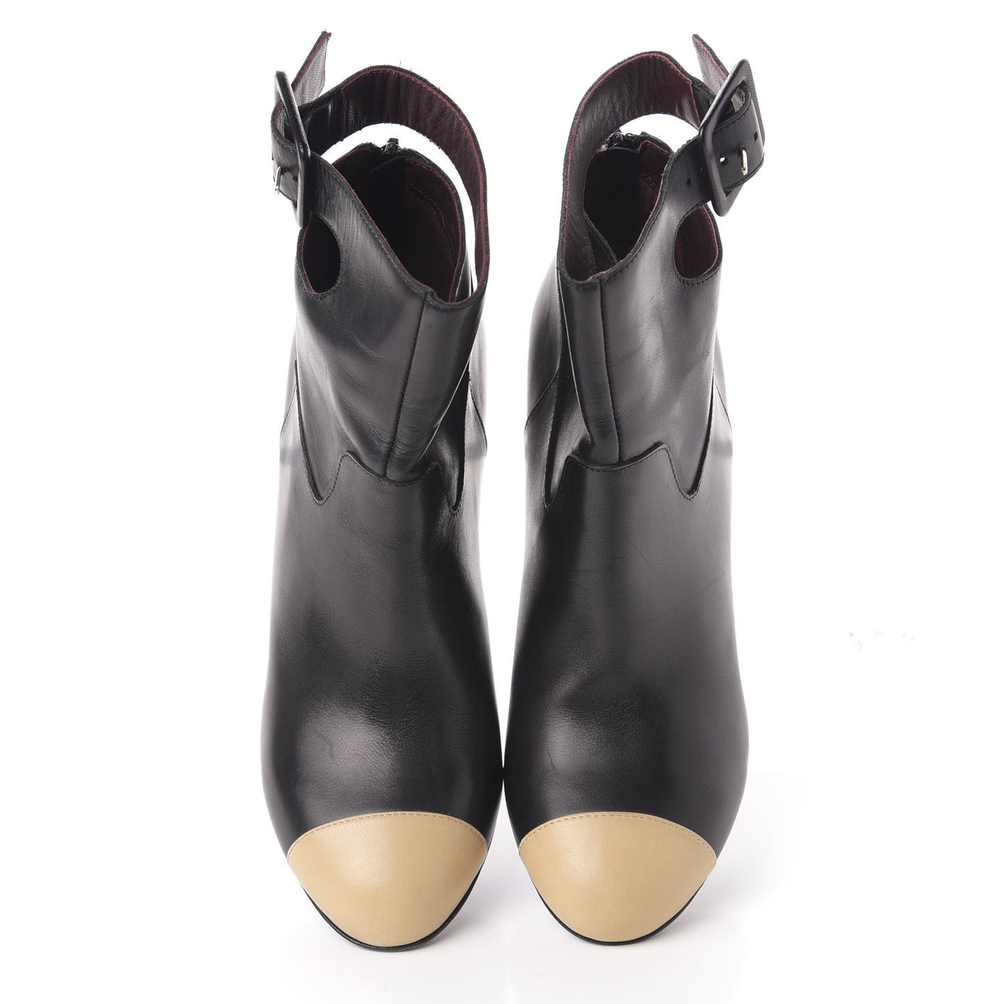 Lambskin Cap Toe Short Boots 39 Black Beige