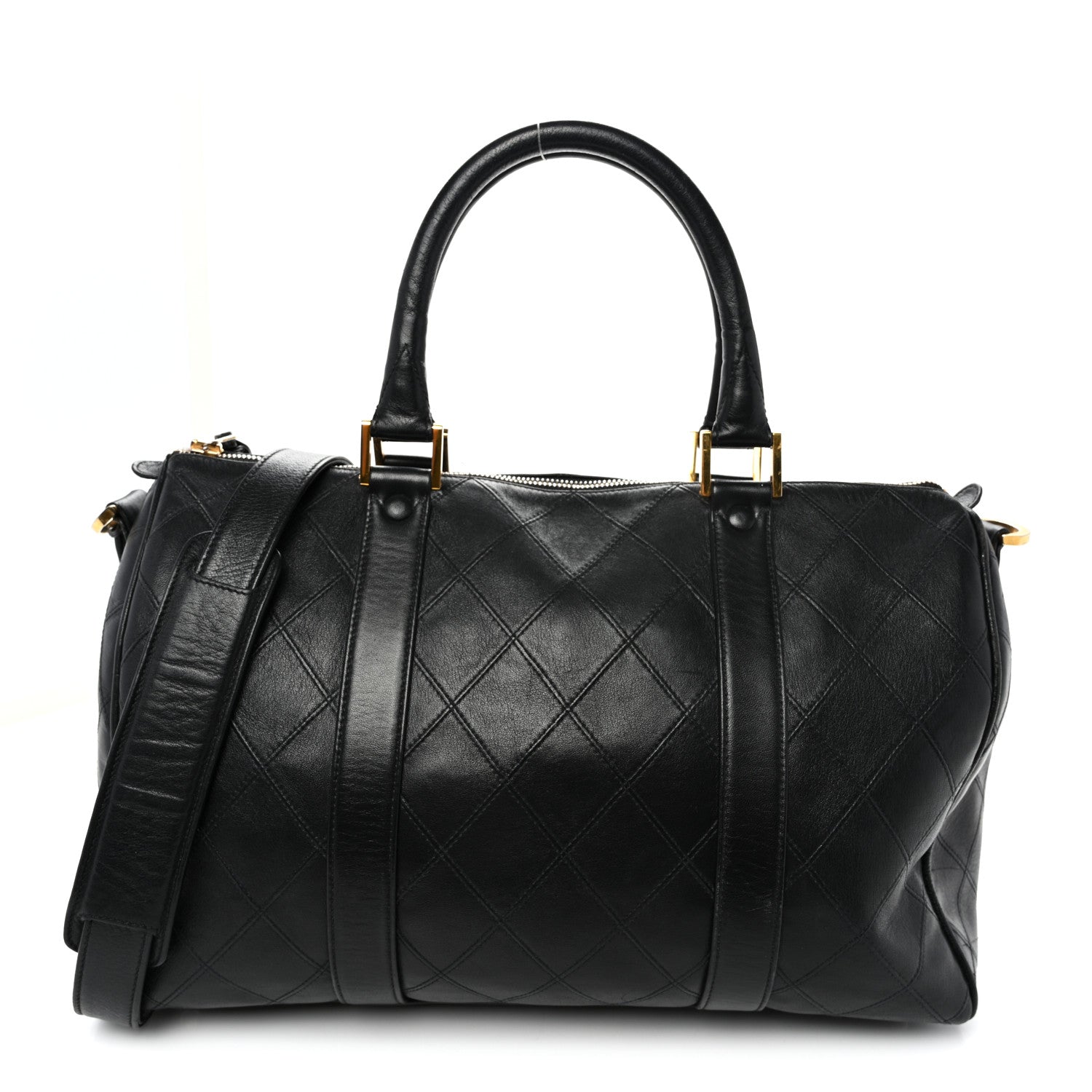 Chanel Calfskin Stitched Duffle Travel Bag Black 1905501
