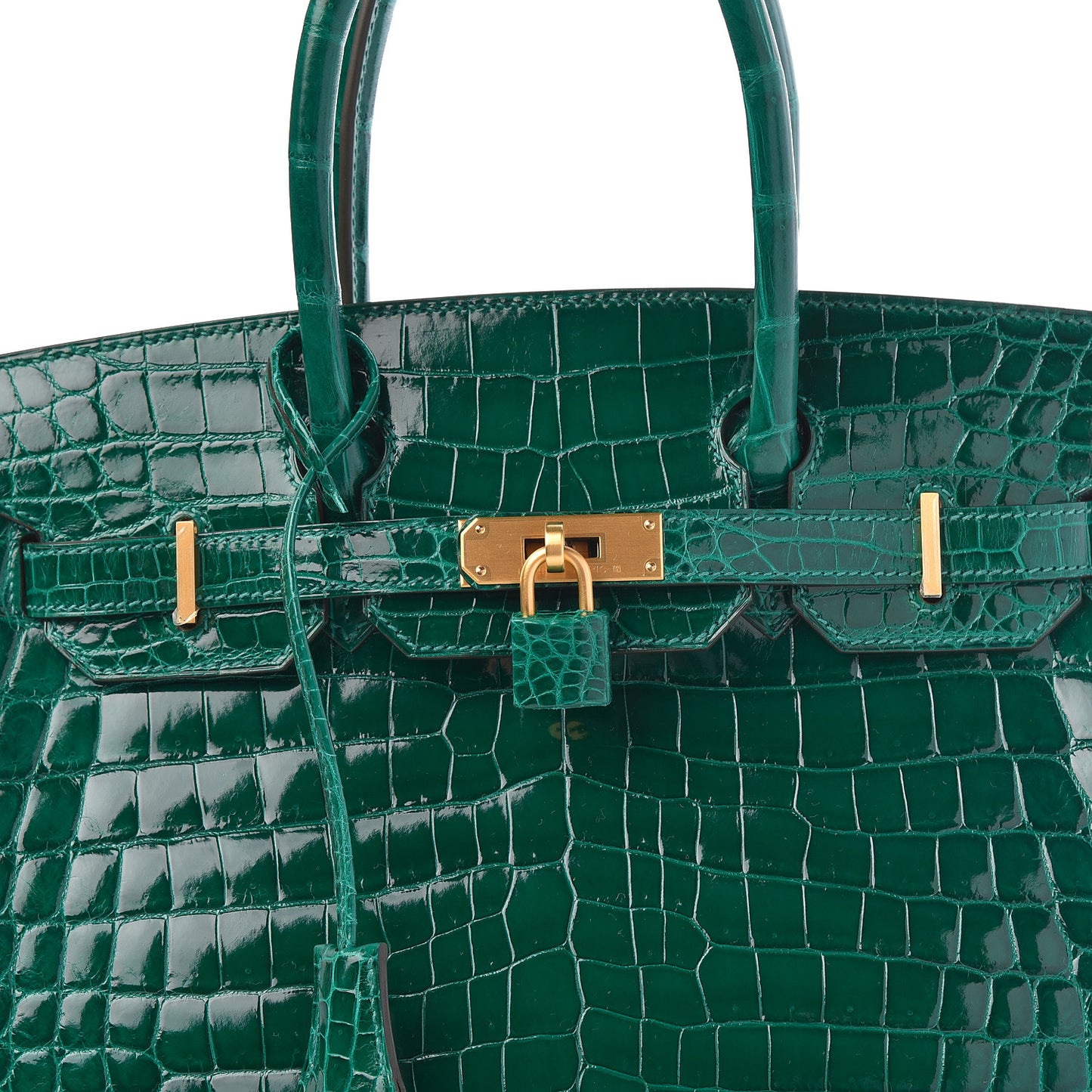 Shiny Niloticus Crocodile Horseshoe Birkin 30 Vert Emeraude Black