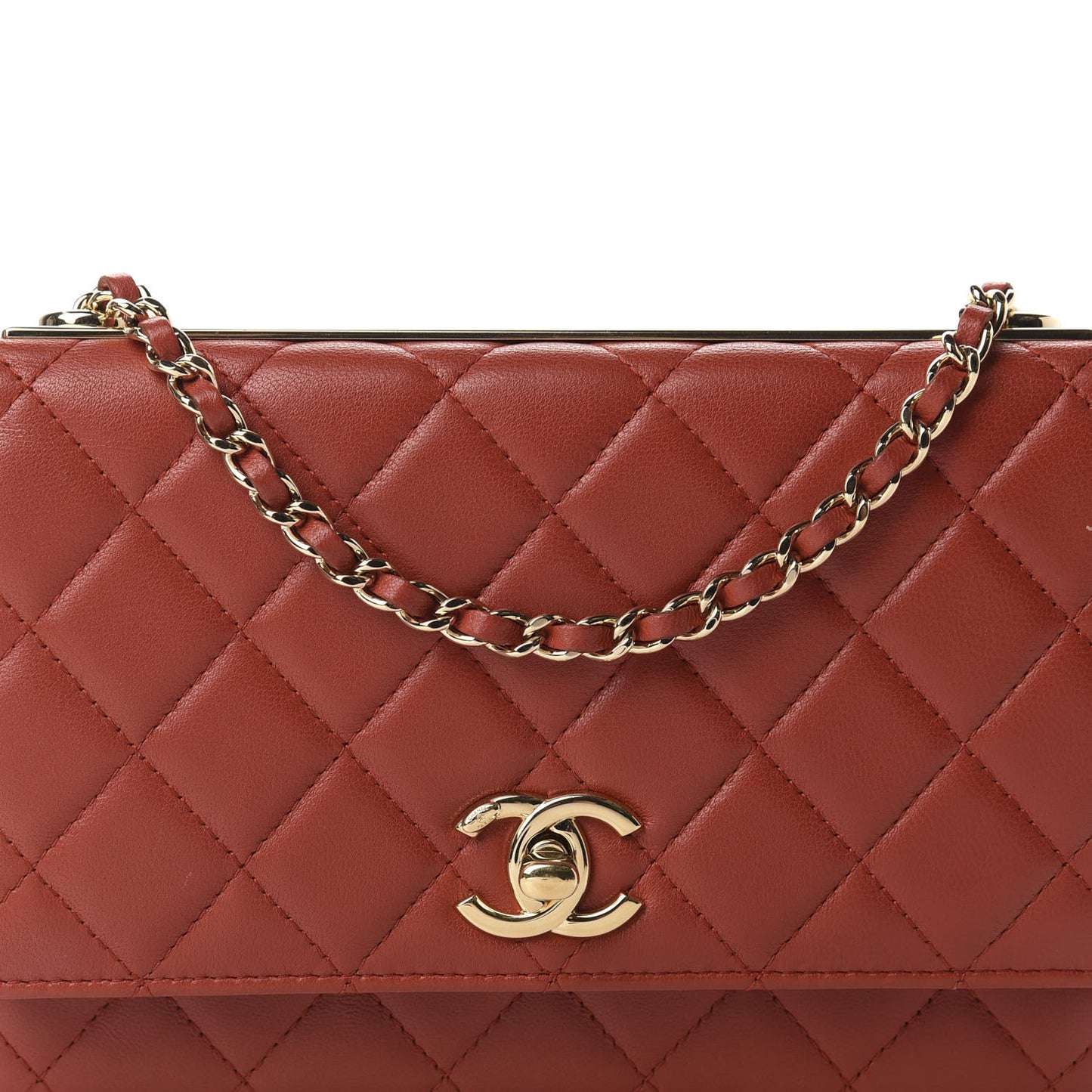 Lambskin Quilted Trendy CC Wallet On Chain WOC Red