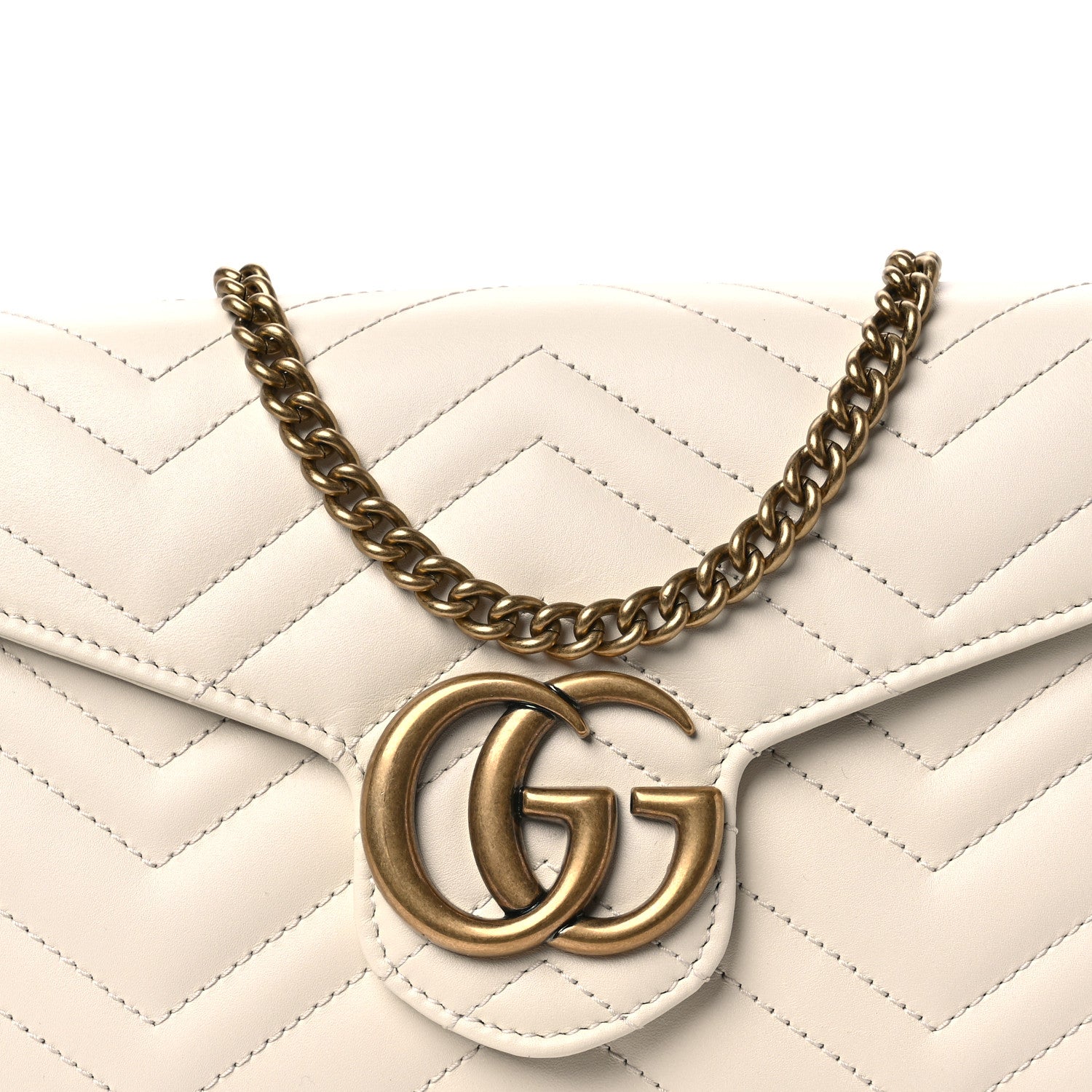 Gucci Calfskin Matelasse GG Marmont Chain Wallet Mystic White 9 of 12