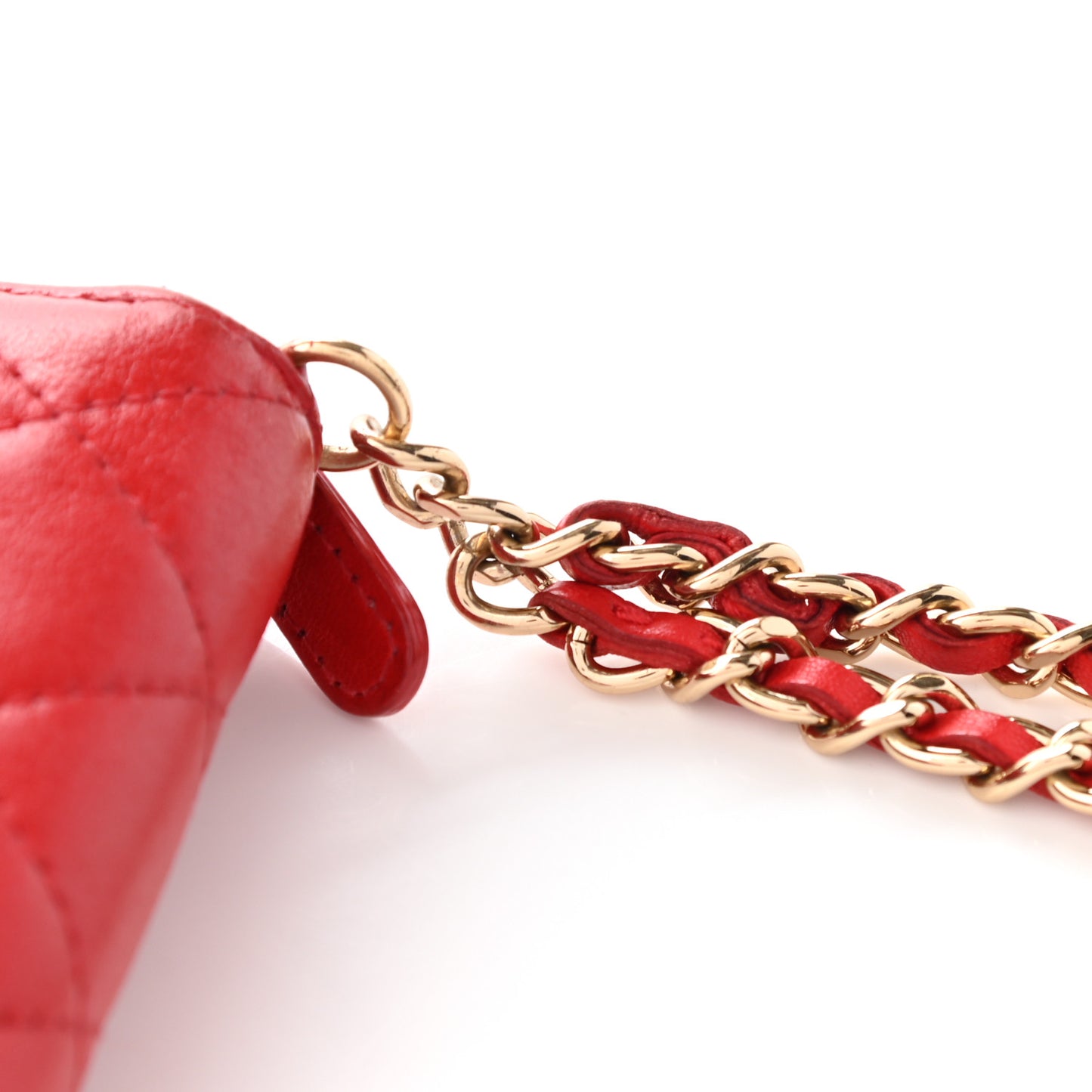 Lambskin Quilted Camellia Zip Around Wristlet Wallet Red