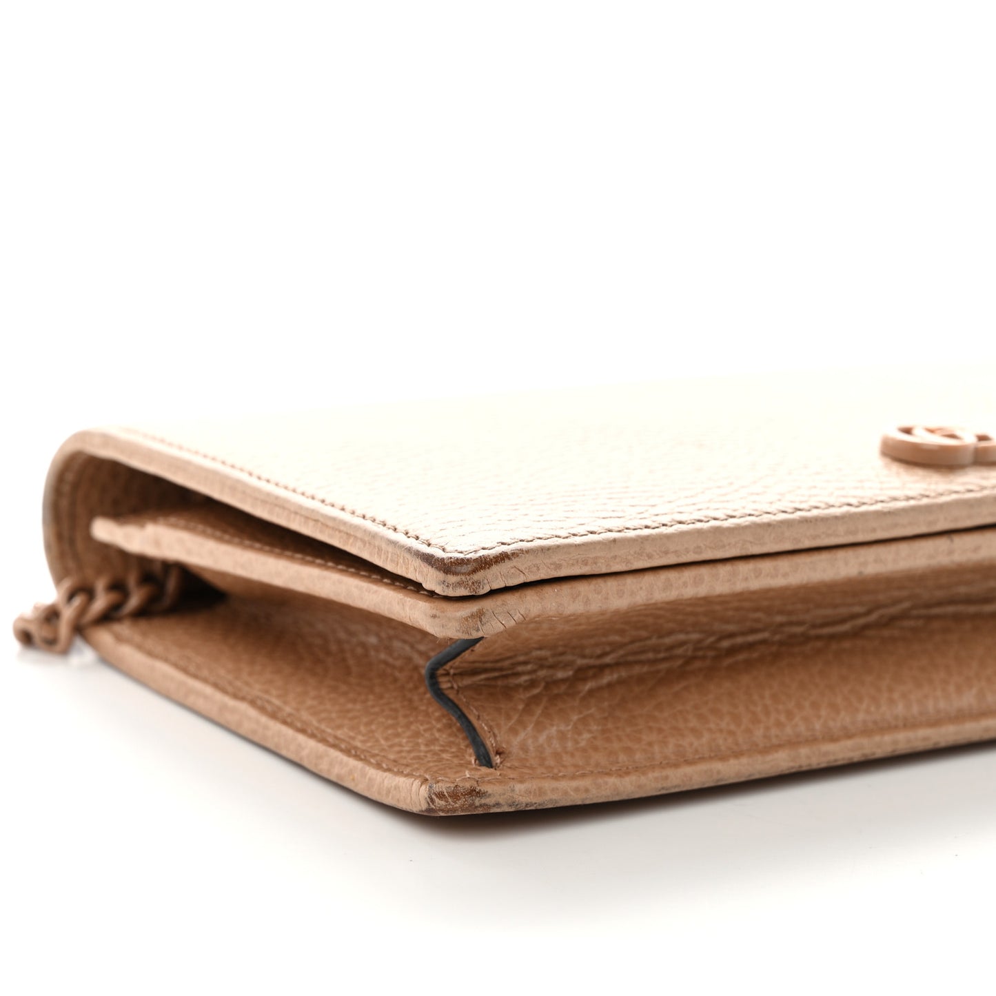 Dollar Calfskin Enamel Monochrome Mini GG Marmont Chain Wallet Camelia