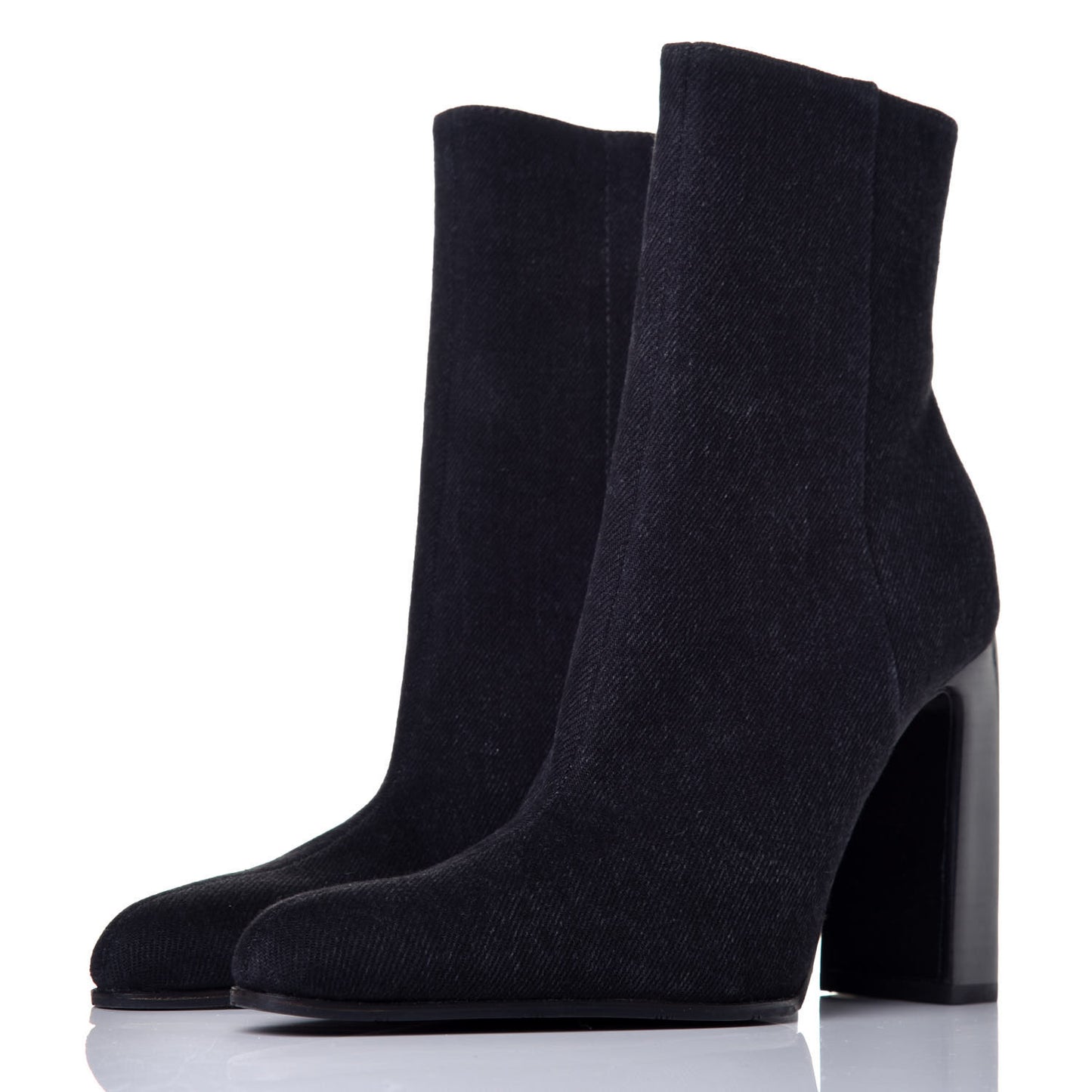Denim 110mm Round Toe Ankle Boots 37.5 Black