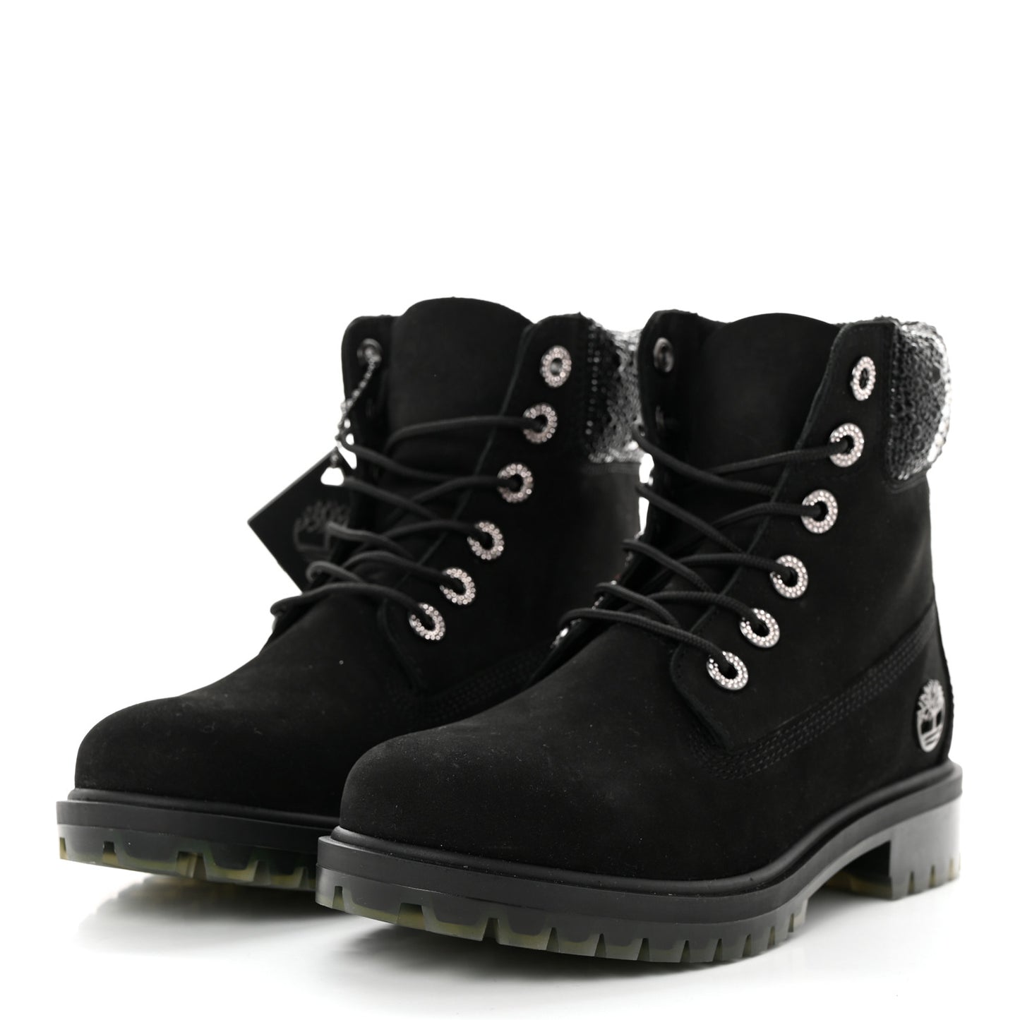 X TIMBERLAND Nubuck Swarovski Crystal Womens Ankle Boots 7 Black