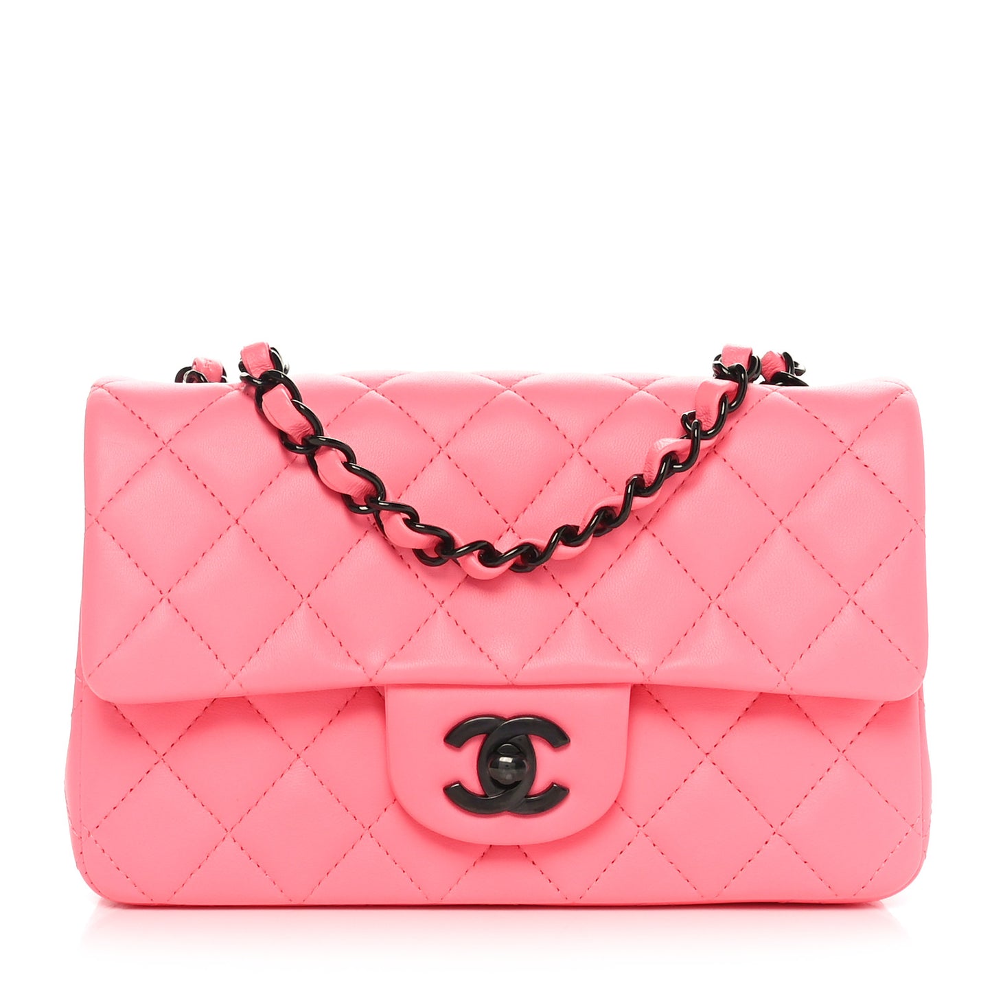 Lambskin Quilted Mini Rectangular Flap Coral Pink
