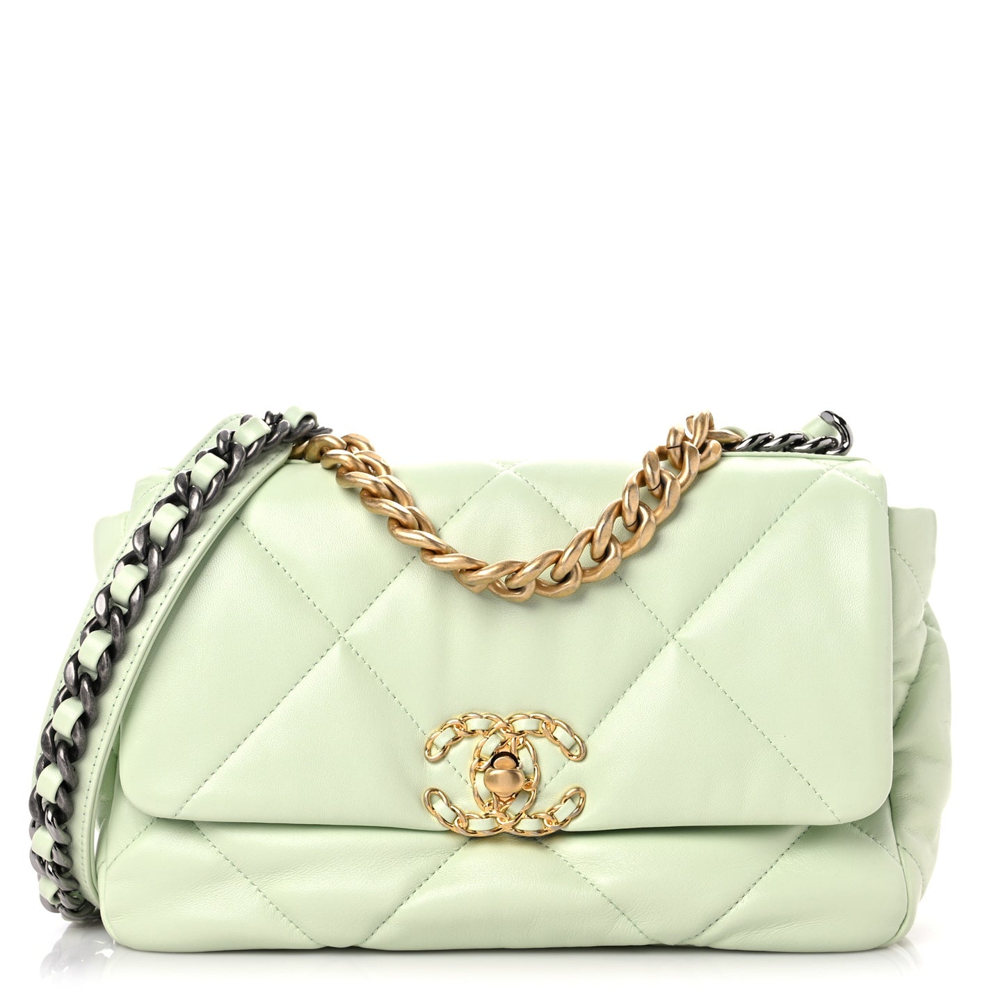 Goatskin Quilted Medium Chanel 19 Flap Light Green