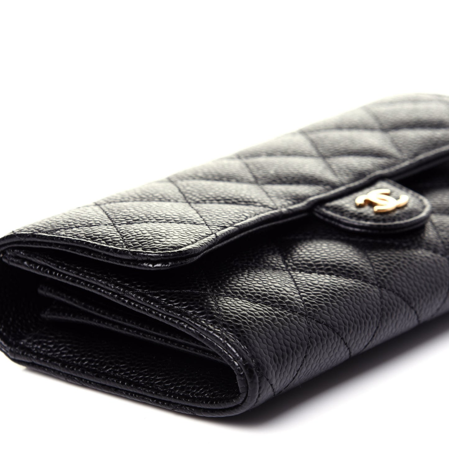 Caviar Quilted Large Gusset Flap Wallet Black