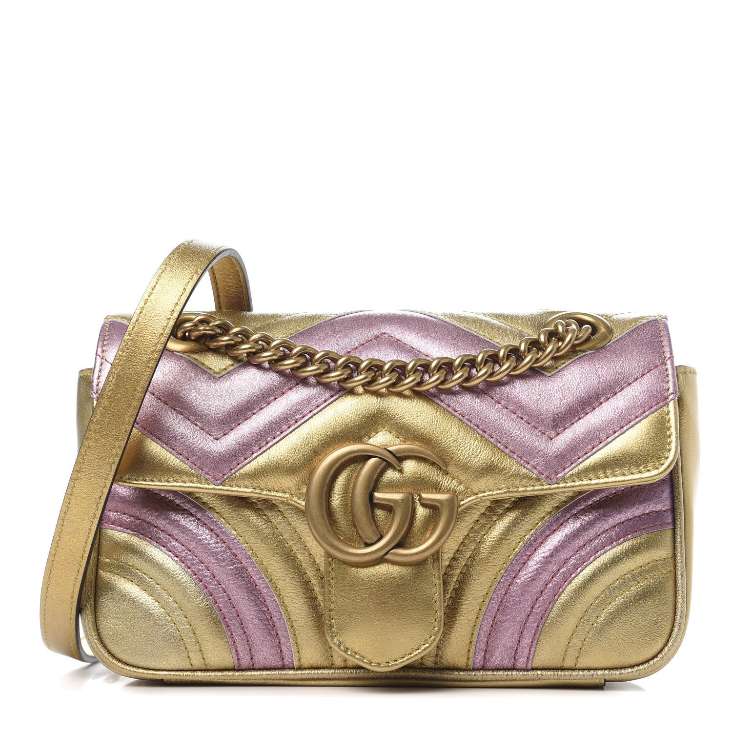 Gucci Metallic Calfskin Matelasse Mini GG Marmont Shoulder Bag