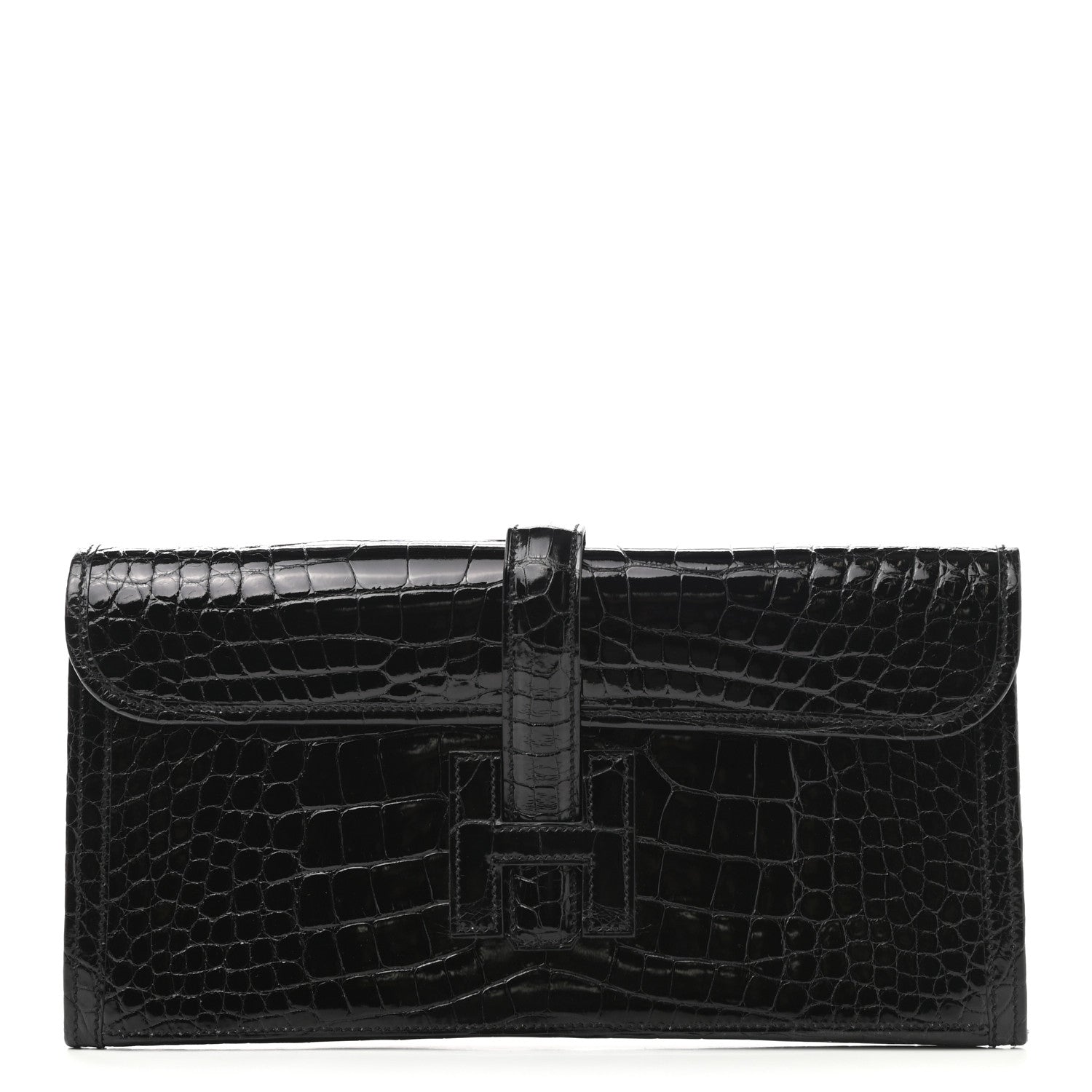 Hermes Shiny Alligator Jige Elan 29 Clutch Black 1 of 7