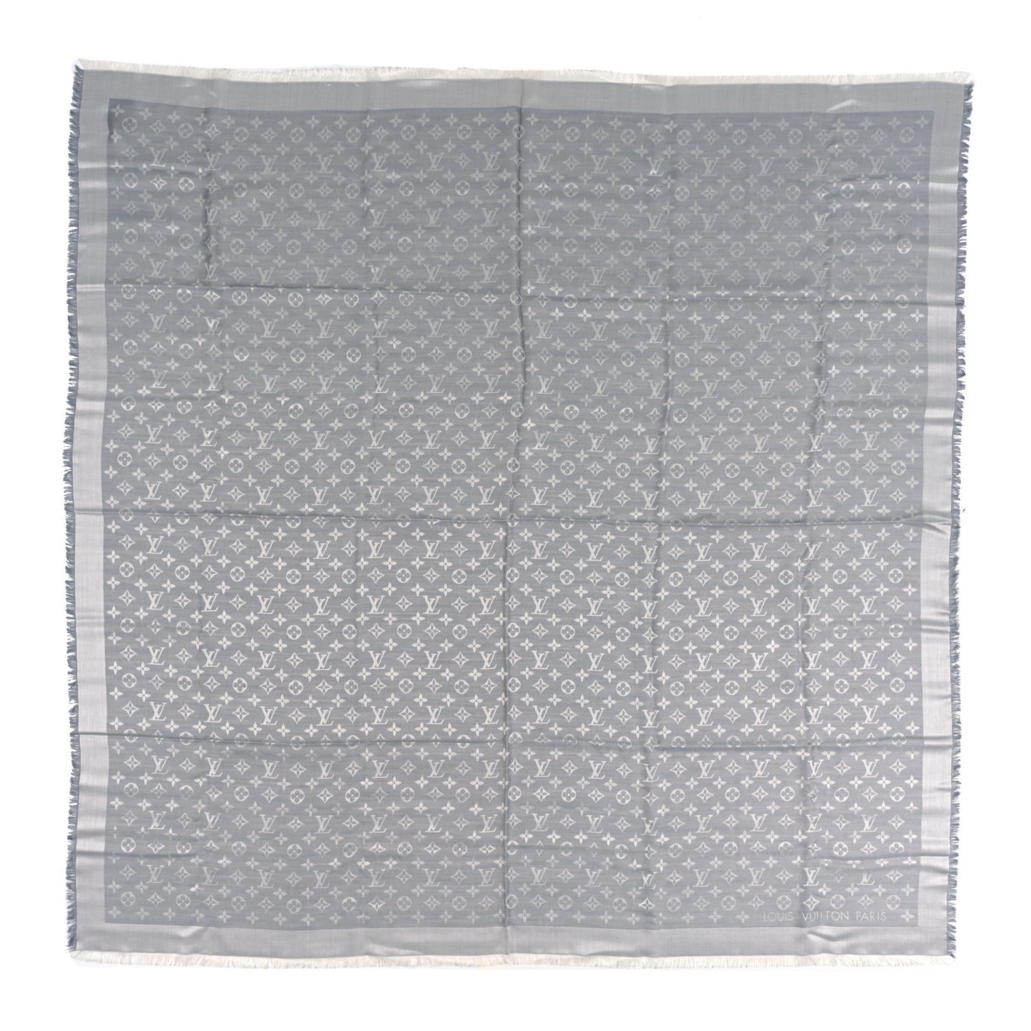 Wool Silk Monogram Denim Shawl Pearl Grey