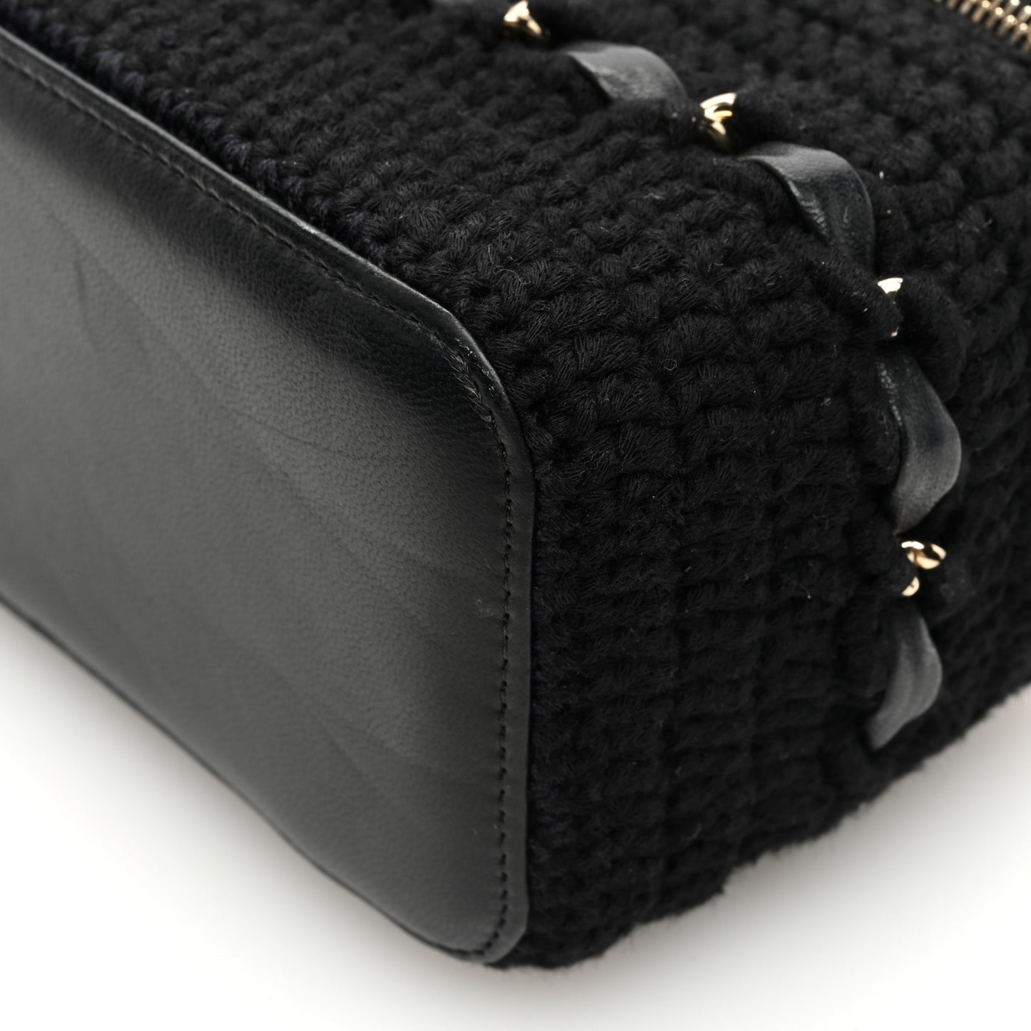 Lambskin Crochet Quilted Small Vanity Case With Chain Black