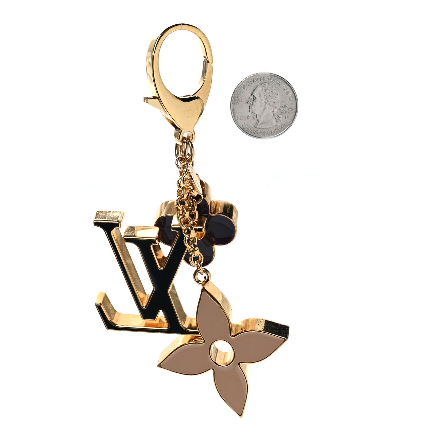 Metal Enamel Fleur De Monogram Bag Charm Dore