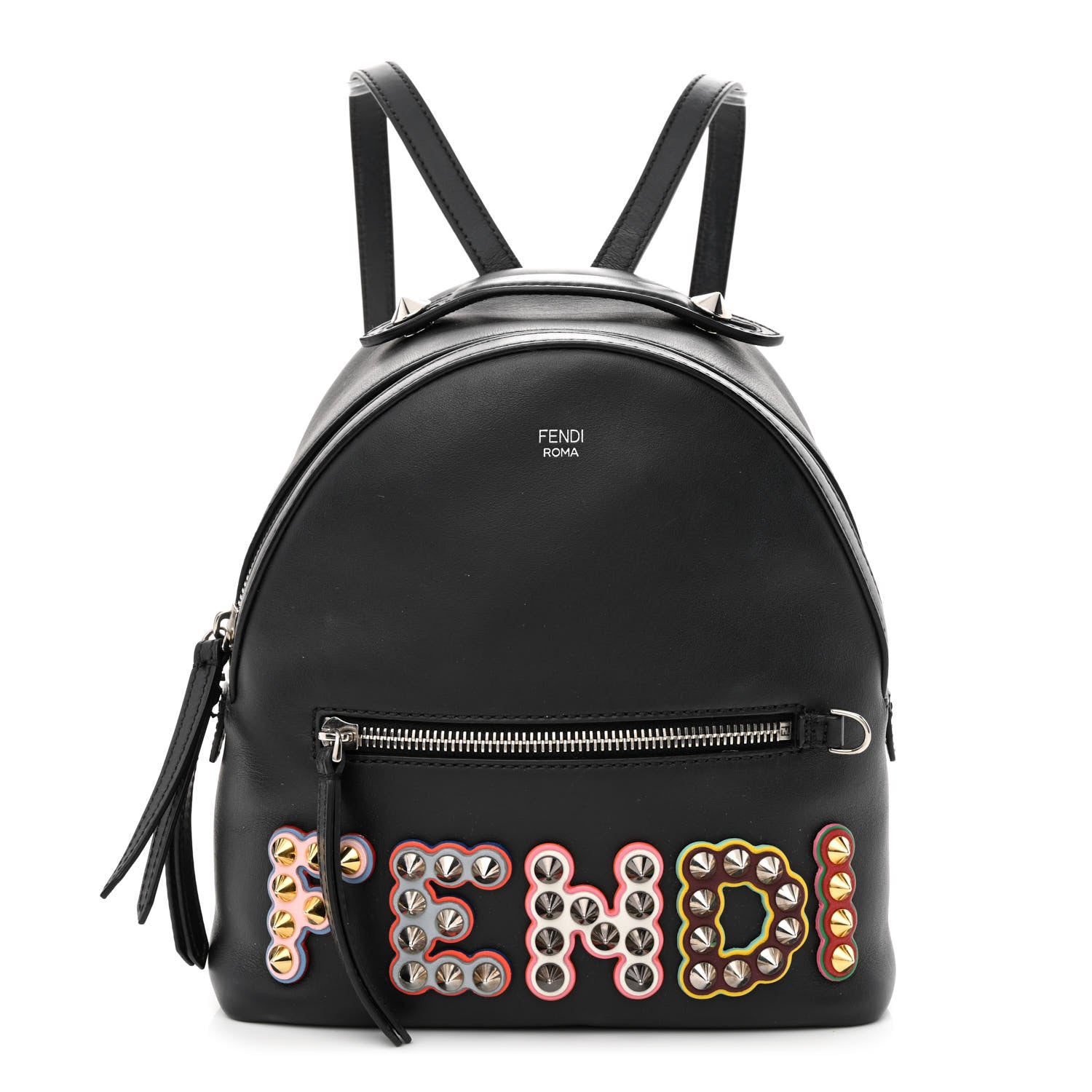 Fendi Vitello Century Fun Fair Metal Studded Mini Backpack Black Multicolor 1261616