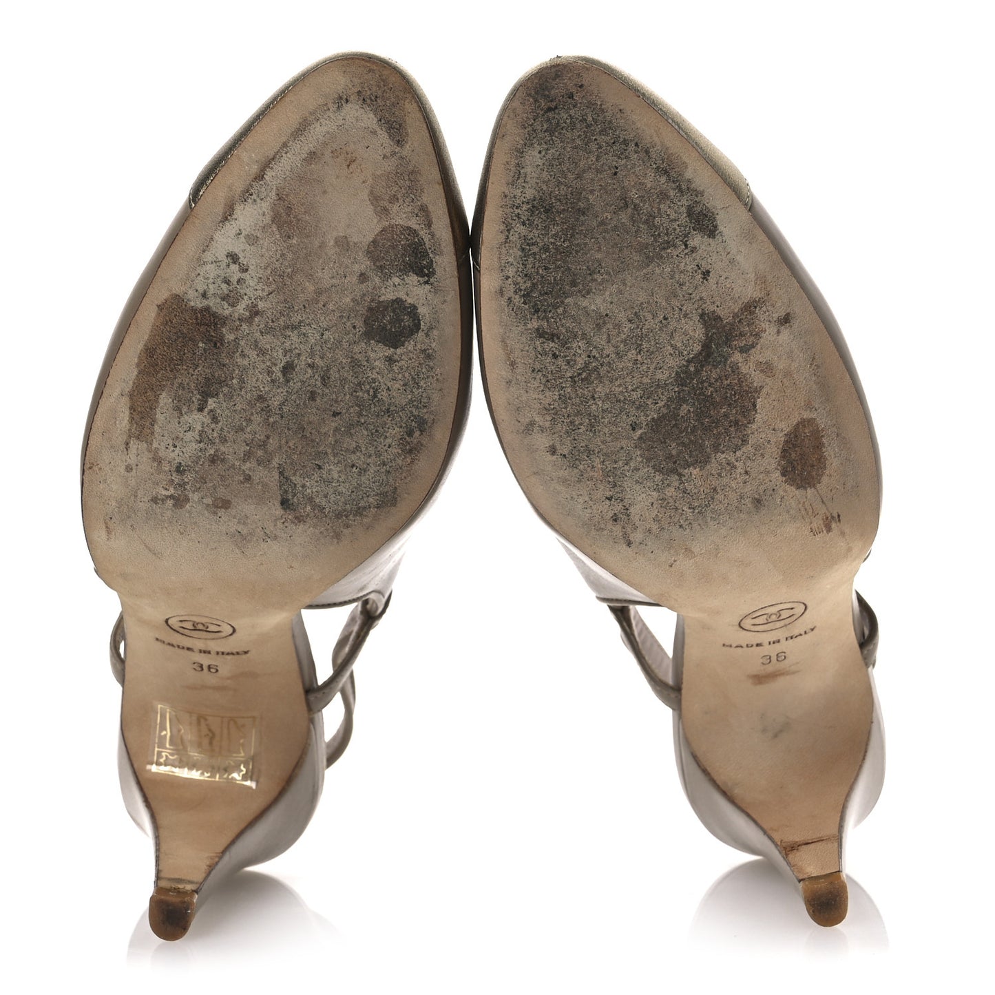 Metallic Lambskin Cap Toe CC Slingback Heels 36 Beige Gold