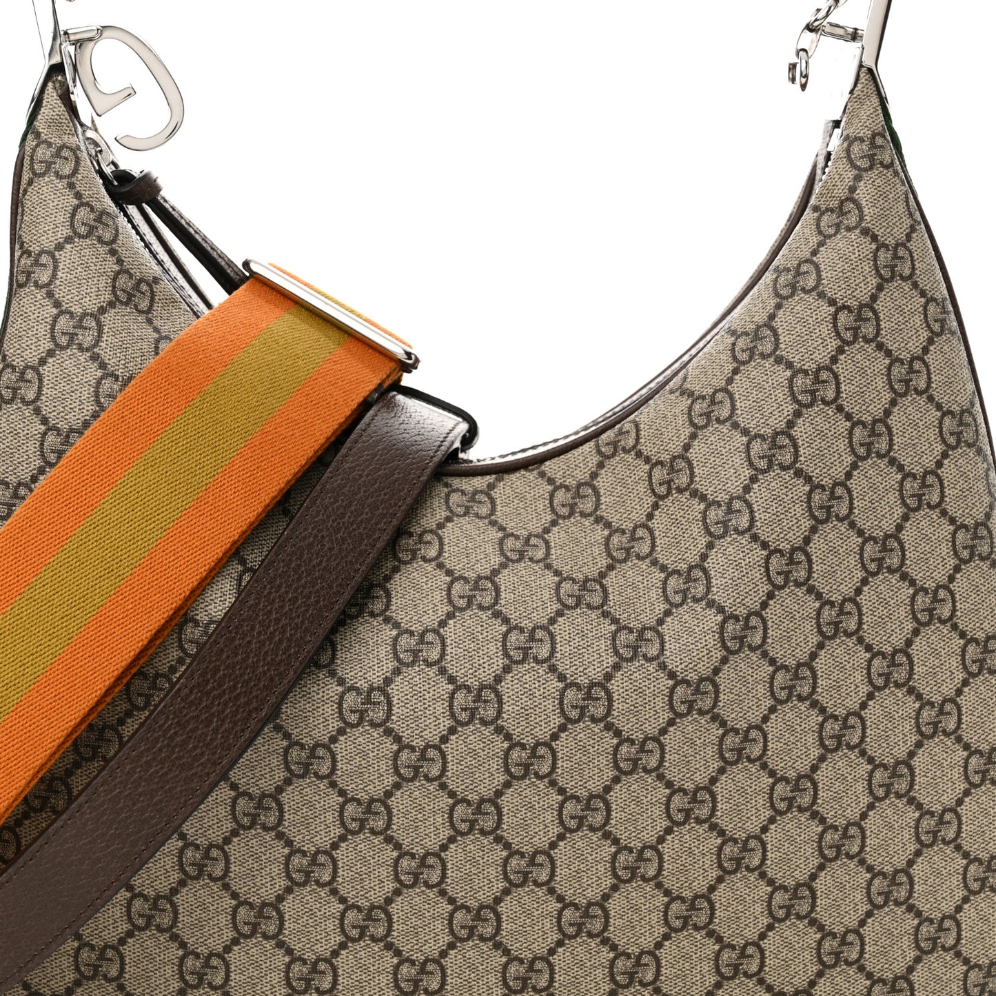GG Supreme Monogram Textured Calfskin Web Large Attache Shoulder Bag Beige Ebony New Acero