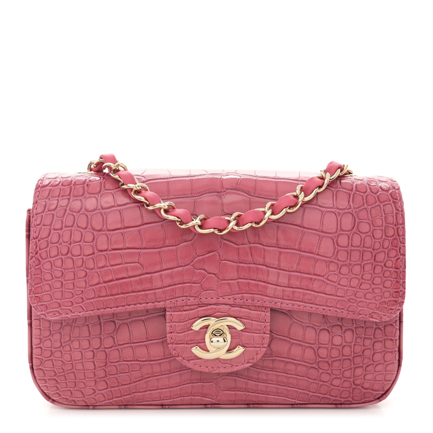 Shiny Alligator Mini Rectangular Flap Pink