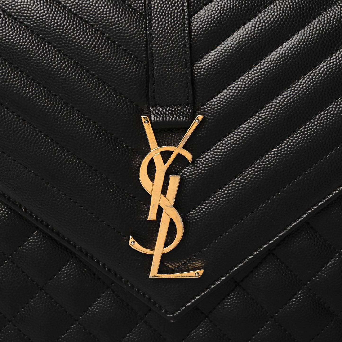 Grain De Poudre Textured Mixed Matelasse Large Triquilt Monogram Satchel Black