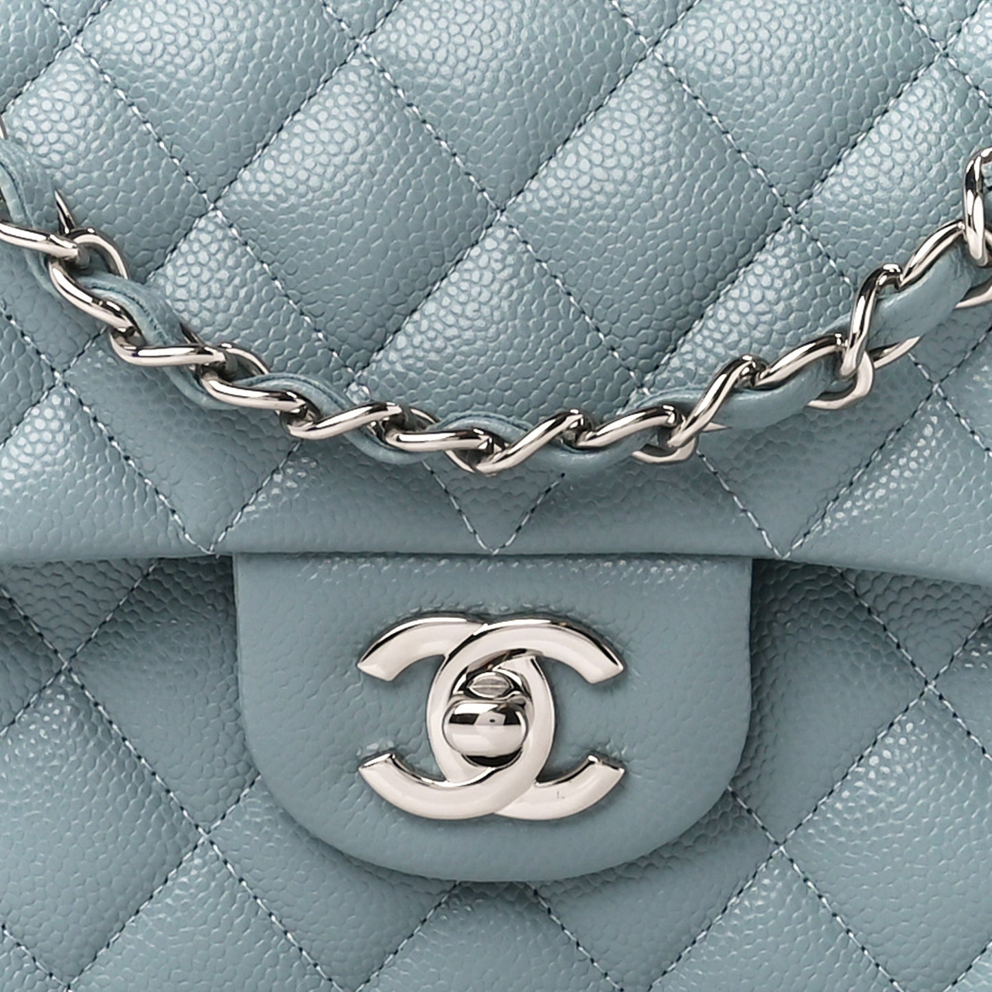 Caviar Quilted Small Double Flap Light Blue