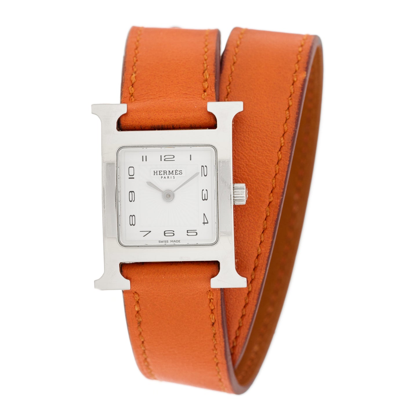Stainless Steel Swift 21mm Heure H Hour Double Tour Quartz Watch Orange
