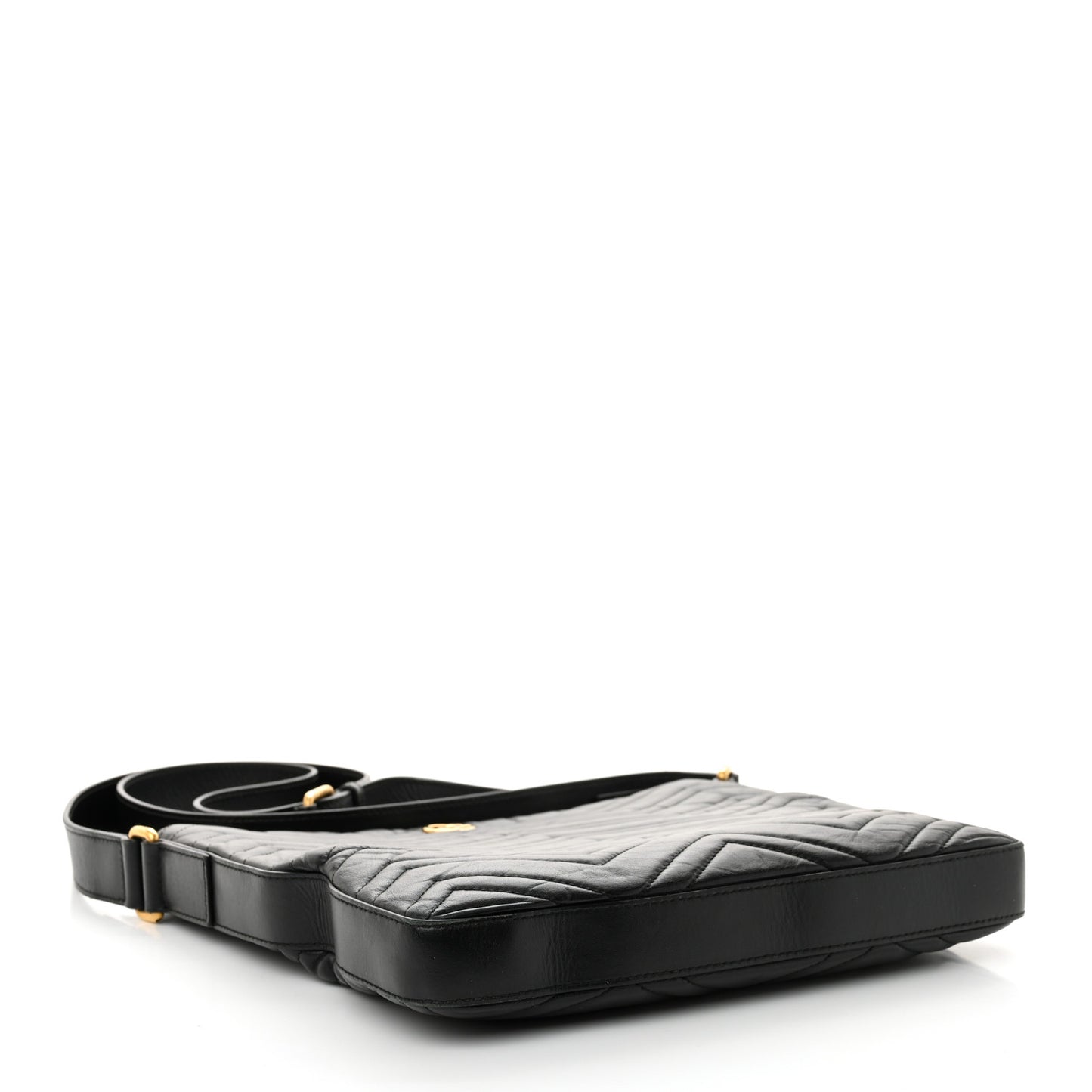 Calfskin Matelasse GG Marmont Flat Messenger Bag Black