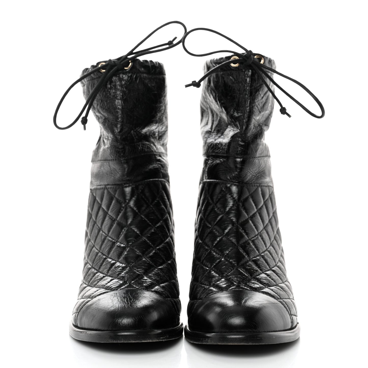 Shiny Goatskin Cap Toe Short Boots 37.5 Black