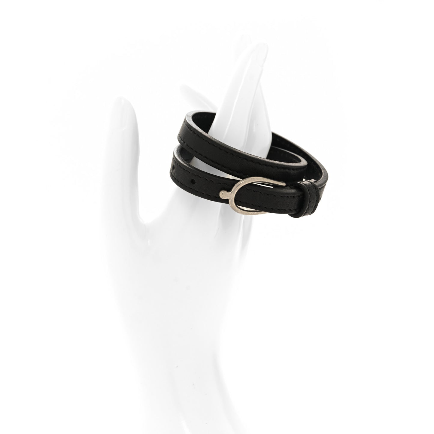 Leather Lucky Bone Double Wrap Bracelet Black