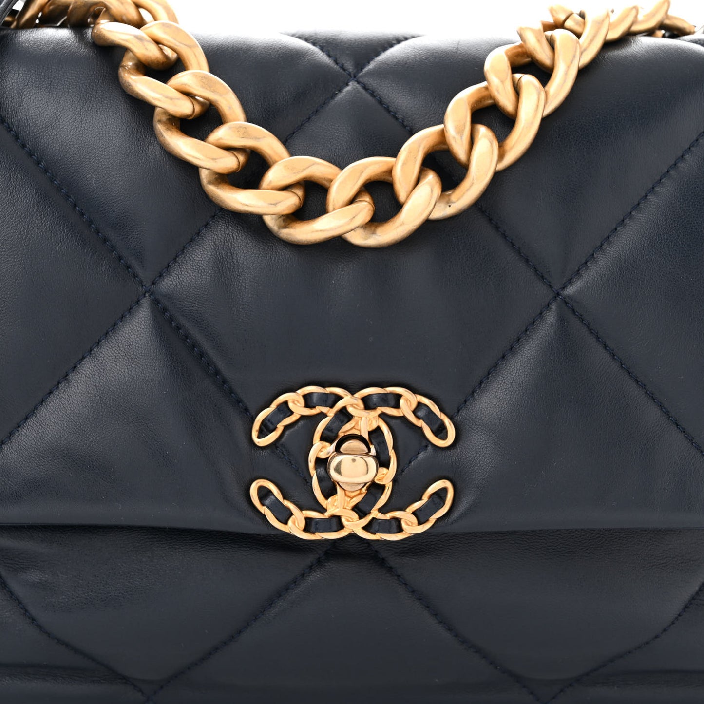 Lambskin Quilted Large Chanel 19 Flap Navy Blue