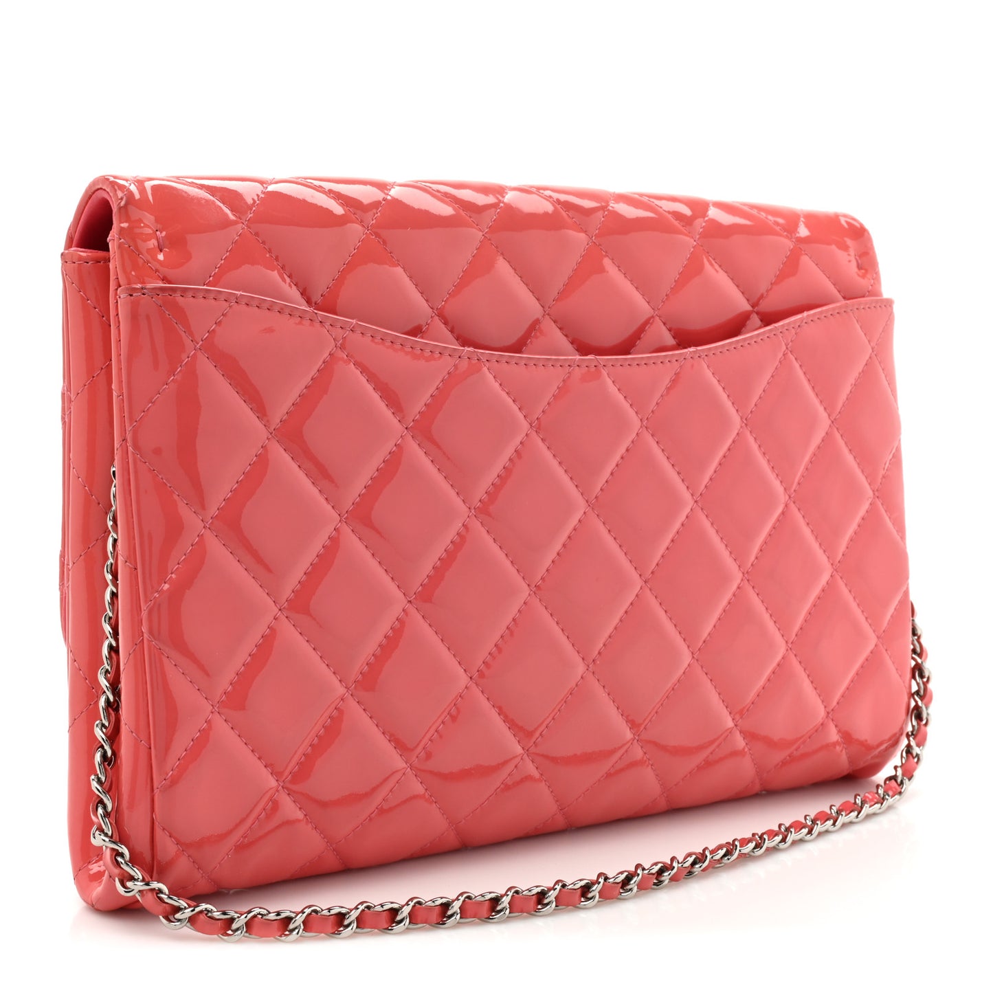 Patent Quilted Clutch with Chain Flap Fuchsia