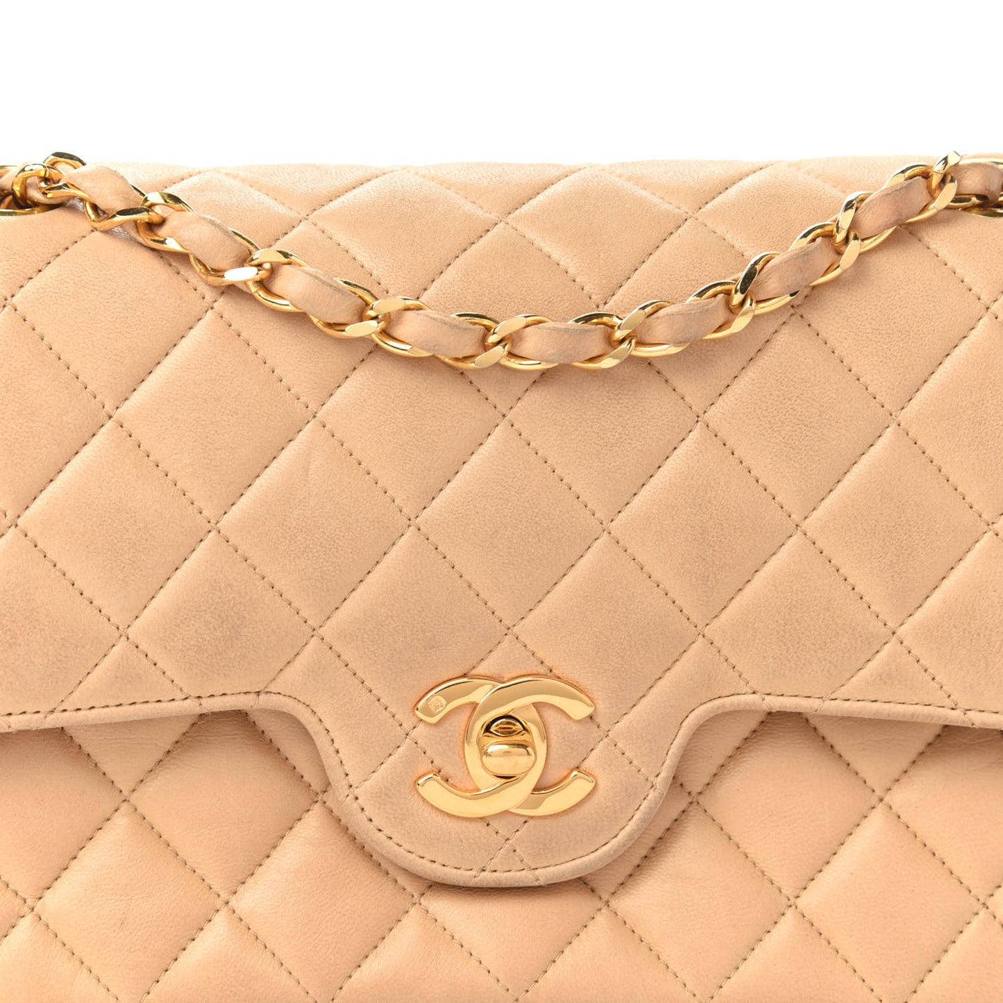 Lambskin Quilted Small Double Flap Beige