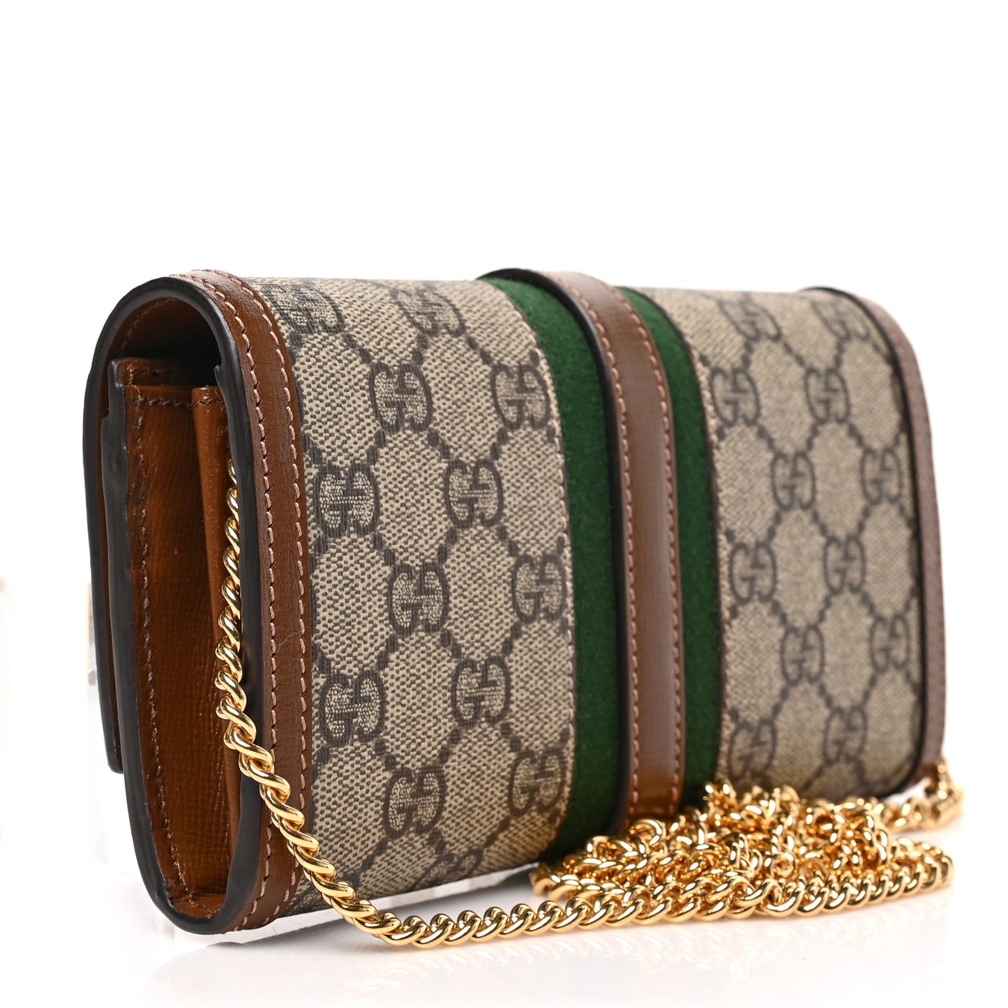 GG Supreme Monogram Azalea Calfskin Web Jackie 1961 Chain Wallet Beige Ebony Brown Sugar
