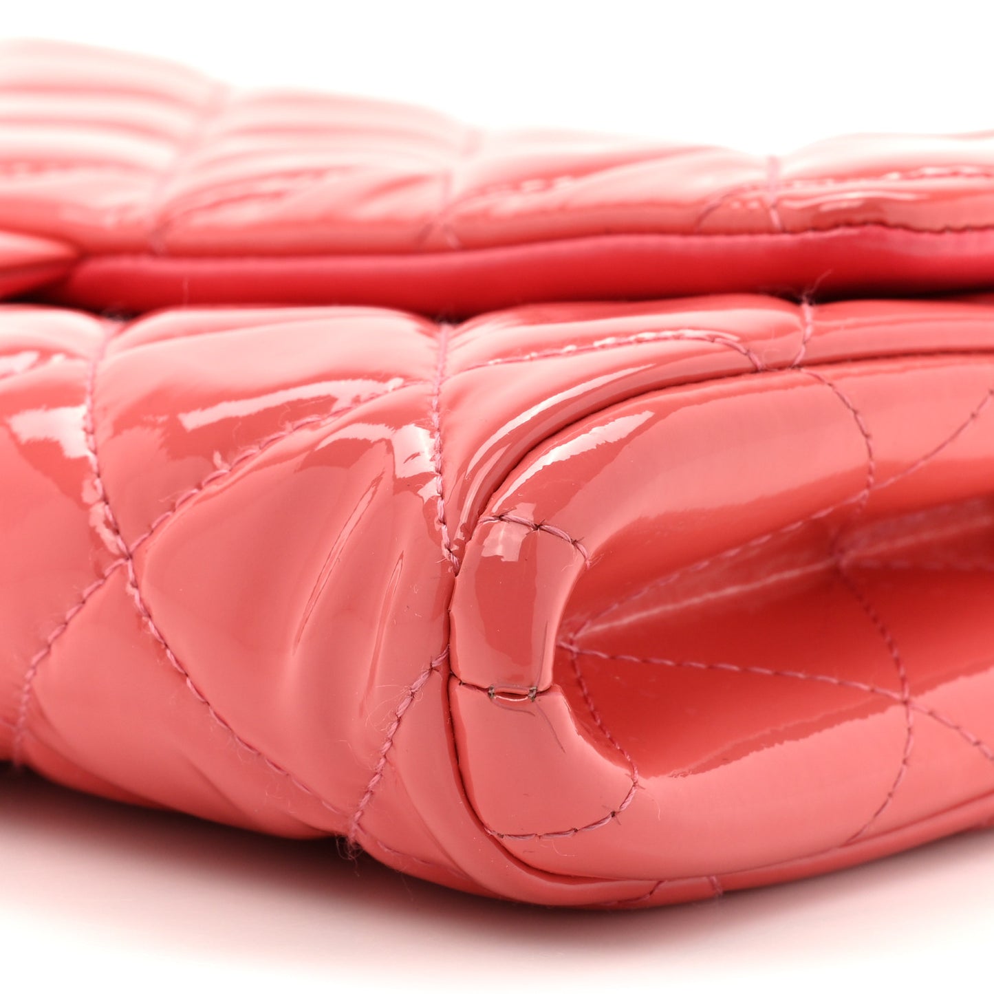 Patent Quilted Clutch with Chain Flap Fuchsia