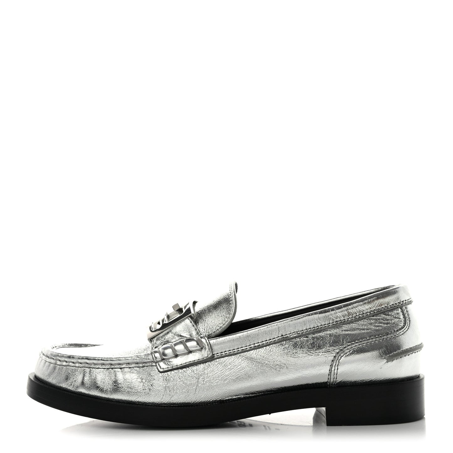 Metallic Vitello Womens Baguette Loafers 41 Argento