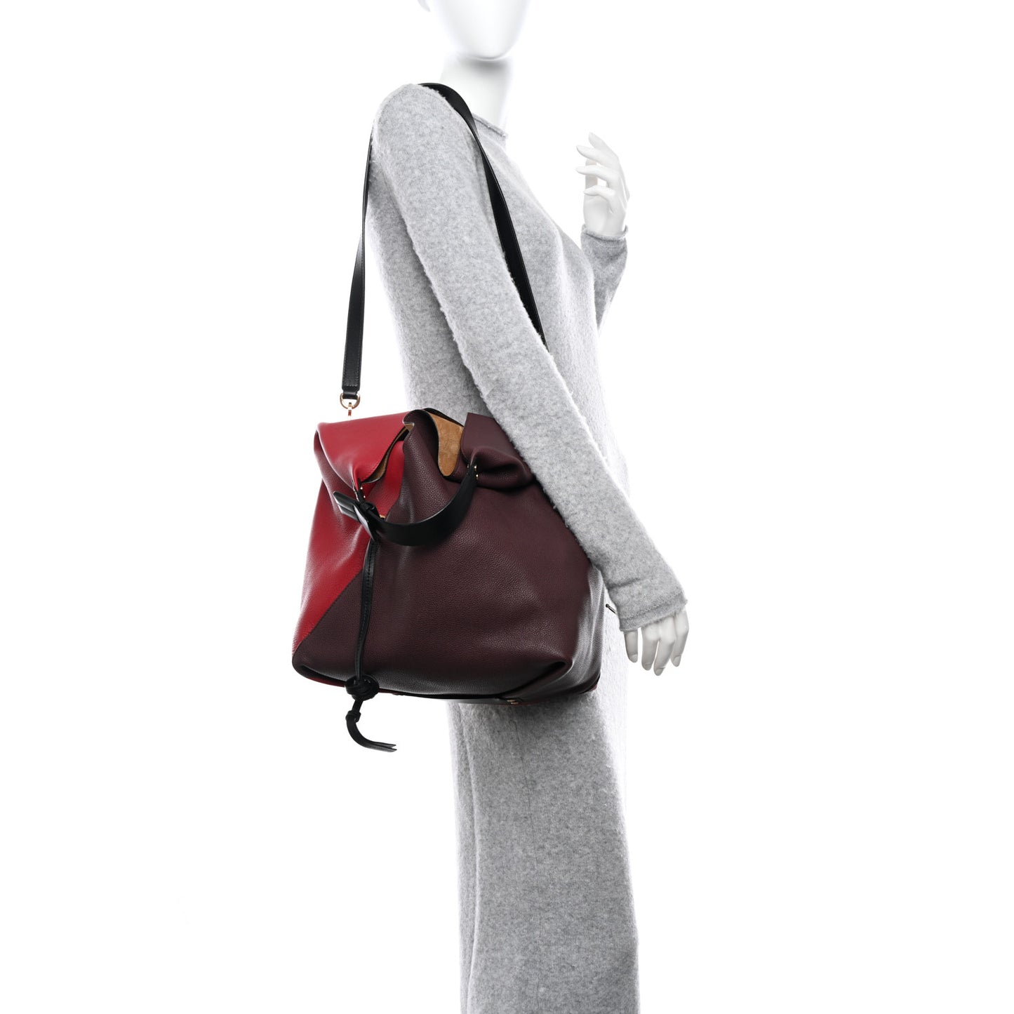 Grained Calfskin Colorblock Sling Hobo Red Oxblood Burgundy