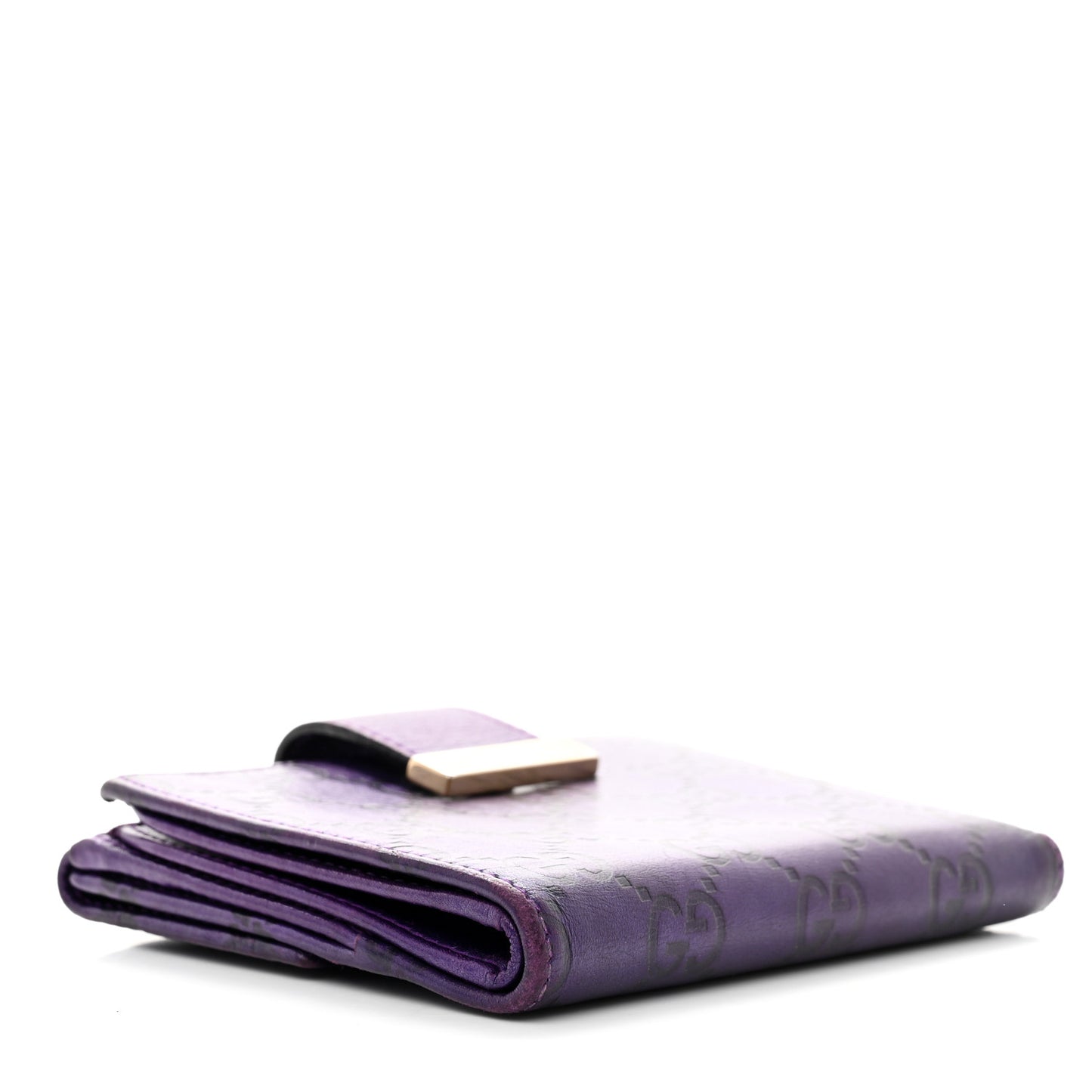 Metallic Soft Guccissima Icon Bar French ID Wallet Purple