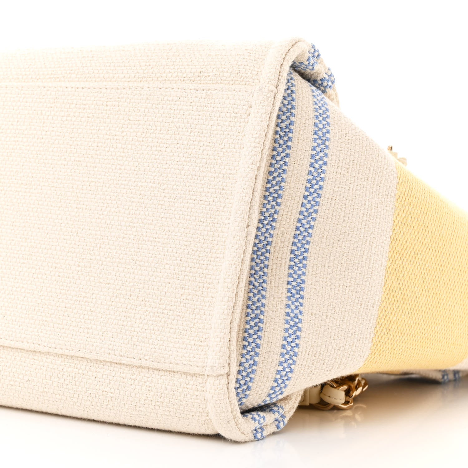 Chanel Striped Canvas Medium Deauville Tote Ecru Blue Yellow 12 of 13
